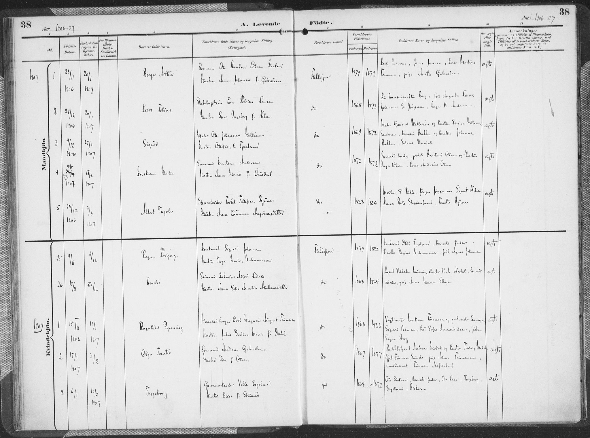 Flekkefjord sokneprestkontor, AV/SAK-1111-0012/F/Fa/Faa/L0002: Parish register (official) no. A 2, 1900-1912, p. 38