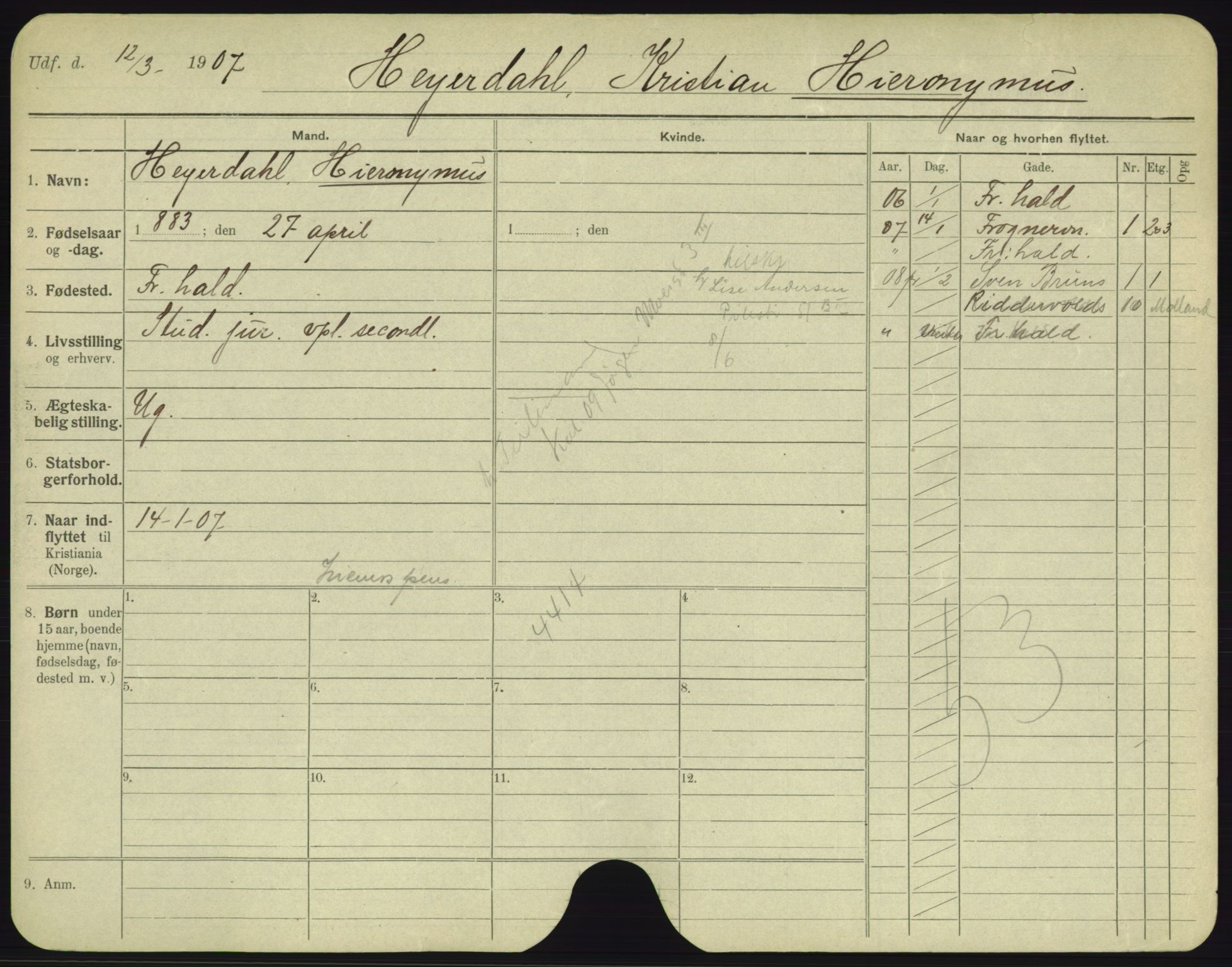 Oslo folkeregister, Registerkort, AV/SAO-A-11715/F/Fa/Fac/L0004: Menn, 1906-1914, p. 749a