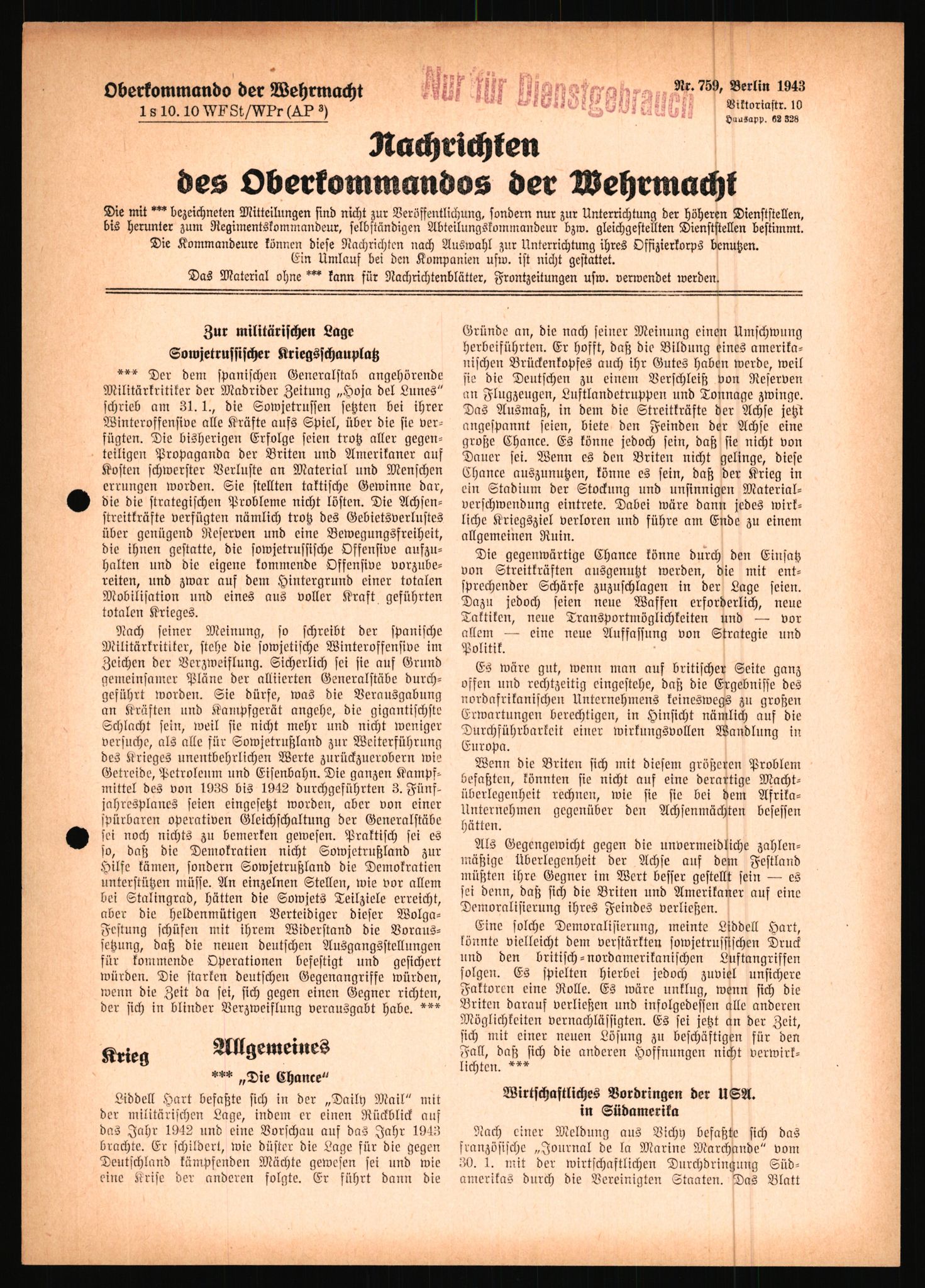 Forsvarets Overkommando. 2 kontor. Arkiv 11.4. Spredte tyske arkivsaker, AV/RA-RAFA-7031/D/Dar/Dara/L0021: Nachrichten des OKW, 1943-1945, p. 40