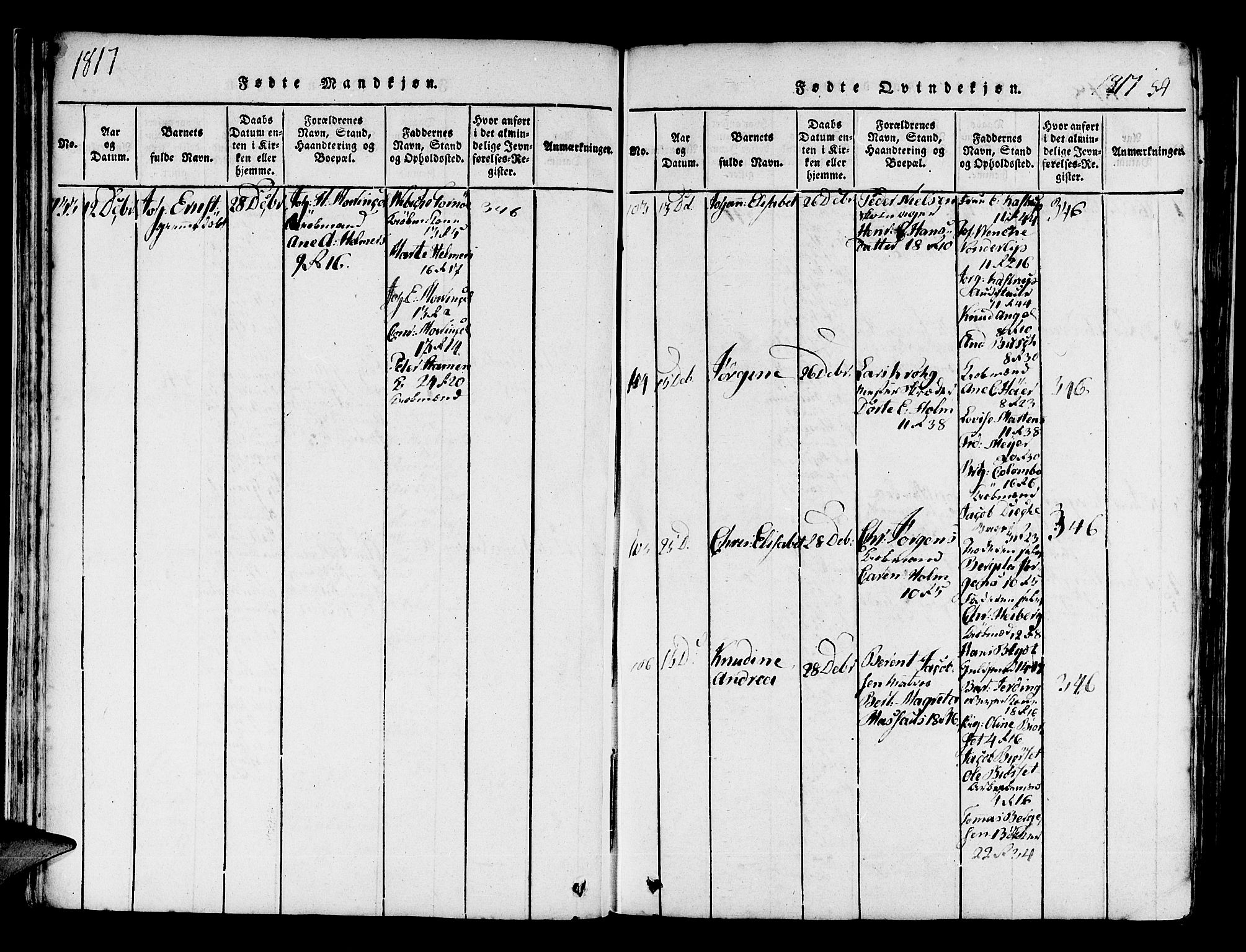 Domkirken sokneprestembete, SAB/A-74801/H/Haa/L0010: Parish register (official) no. A 10, 1816-1821, p. 54