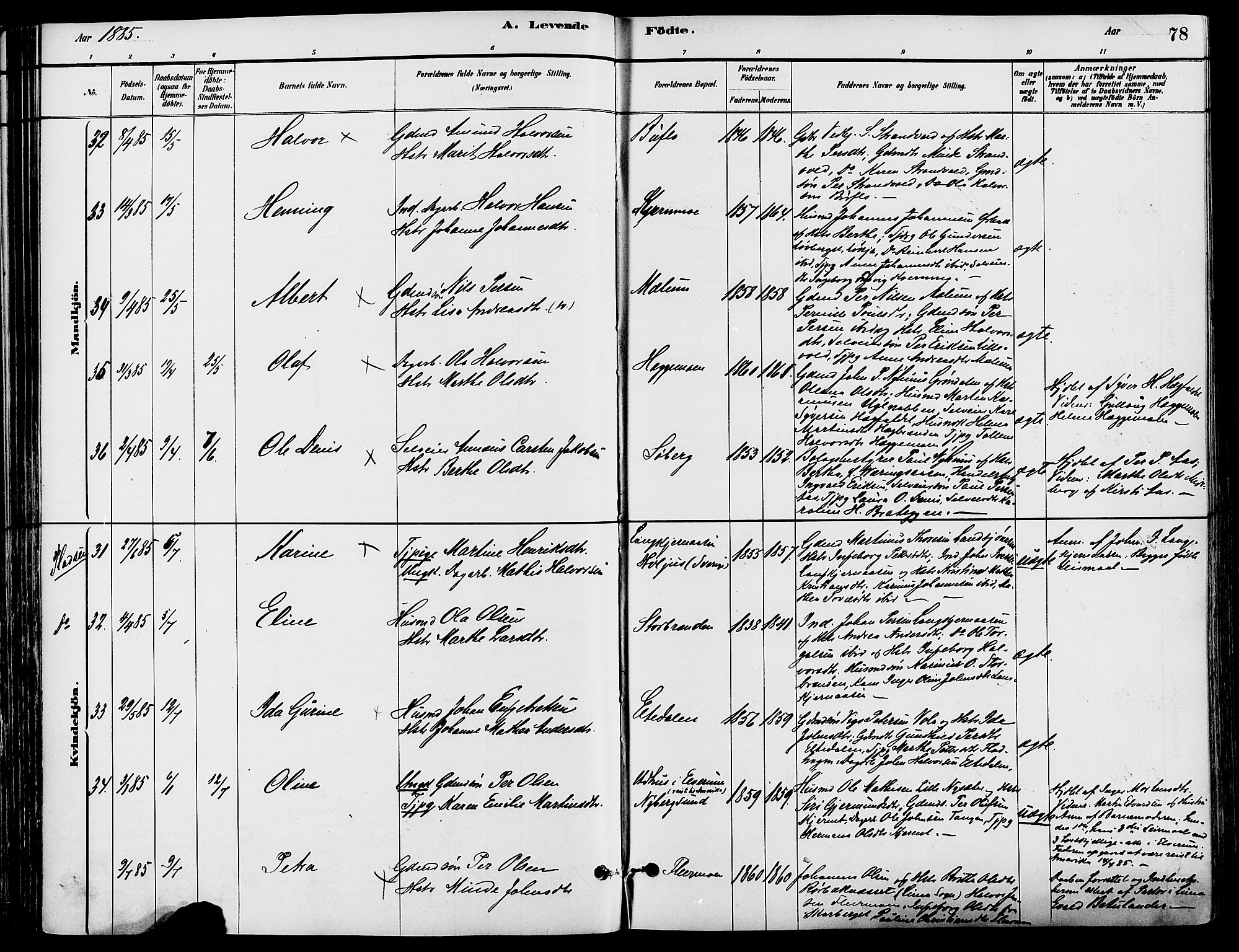 Trysil prestekontor, SAH/PREST-046/H/Ha/Haa/L0008: Parish register (official) no. 8, 1881-1897, p. 78