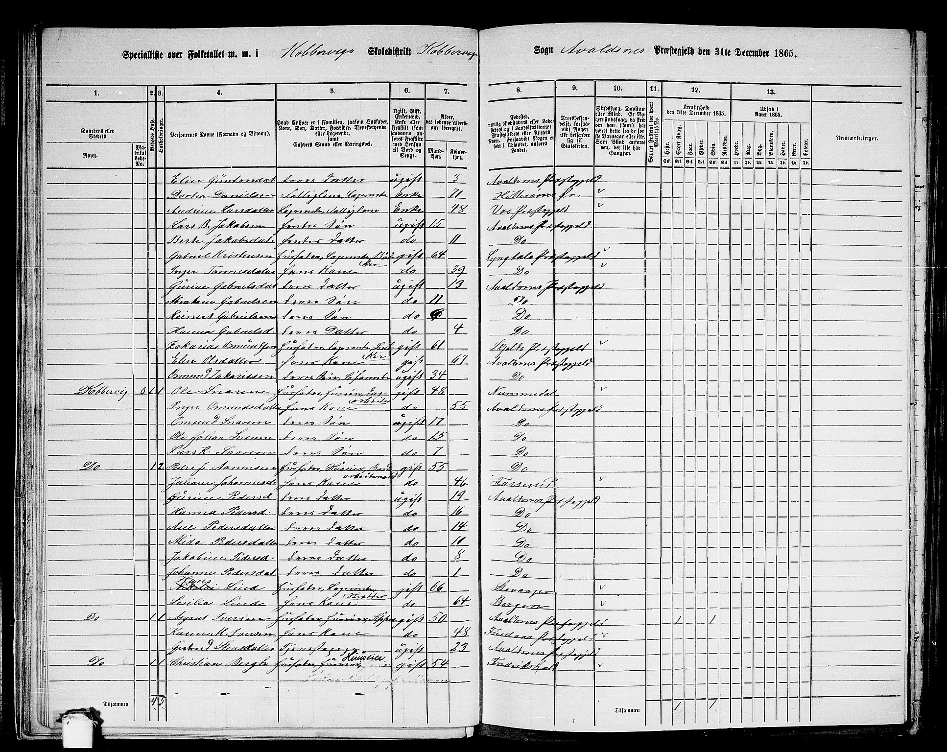 RA, 1865 census for Avaldsnes, 1865, p. 35