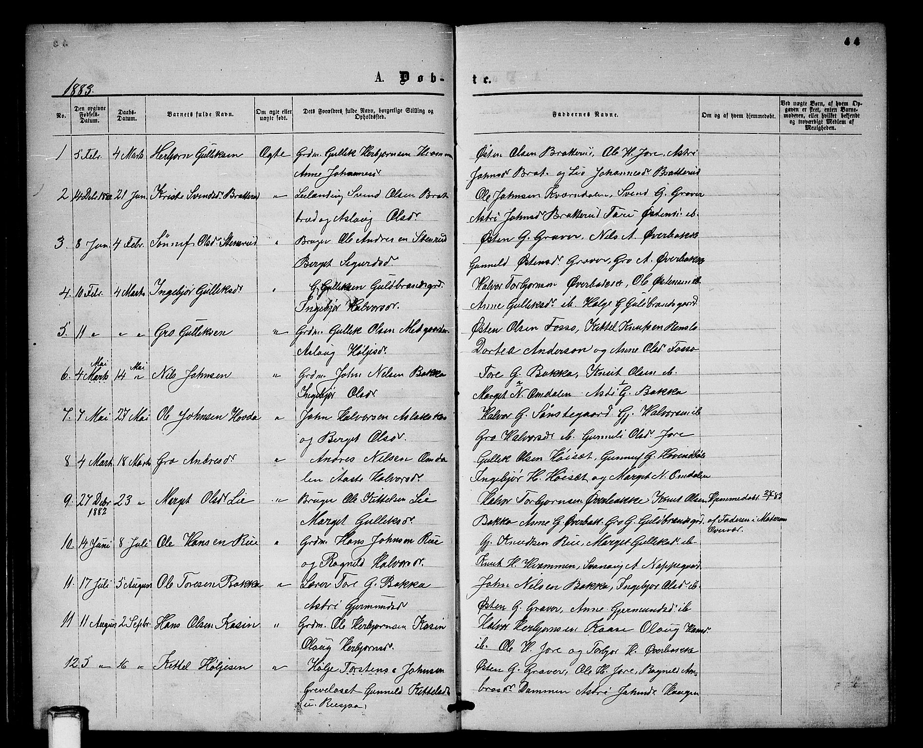 Gransherad kirkebøker, SAKO/A-267/G/Gb/L0002: Parish register (copy) no. II 2, 1860-1886, p. 44