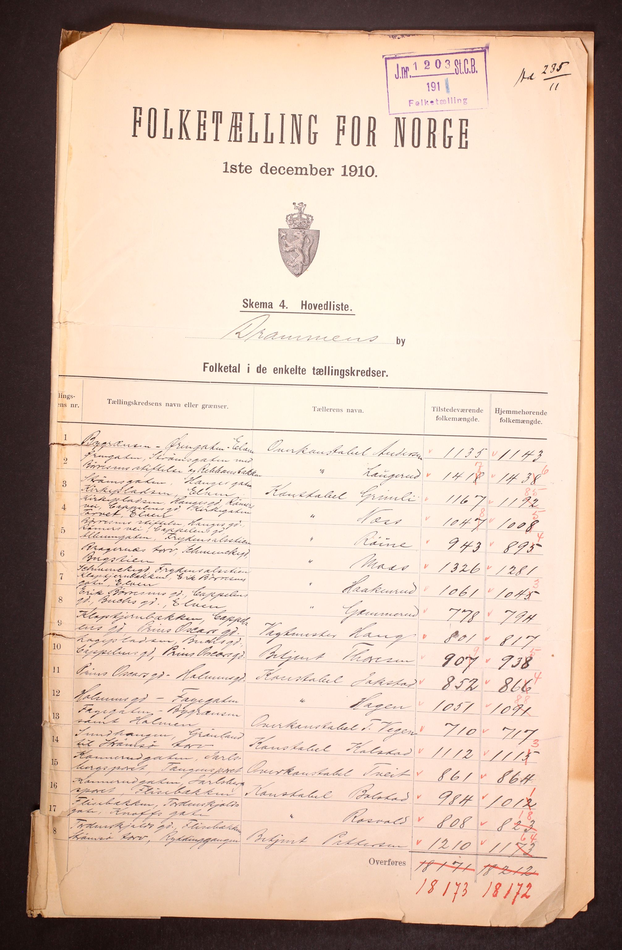 RA, 1910 census for Drammen, 1910, p. 2
