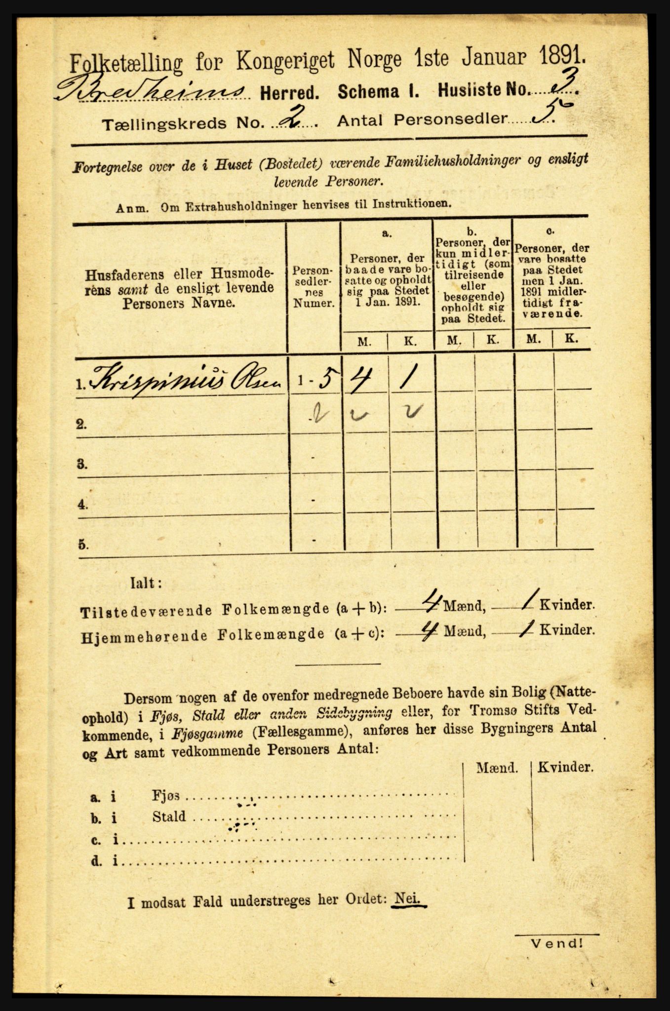 RA, 1891 census for 1446 Breim, 1891, p. 301