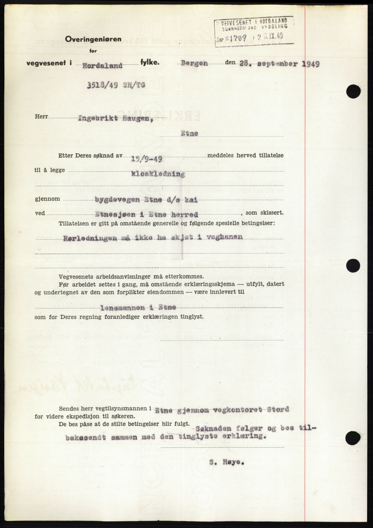 Sunnhordland sorenskrivar, AV/SAB-A-2401: Mortgage book no. B75-79, 1948-1950, Diary no: : 2488/1949