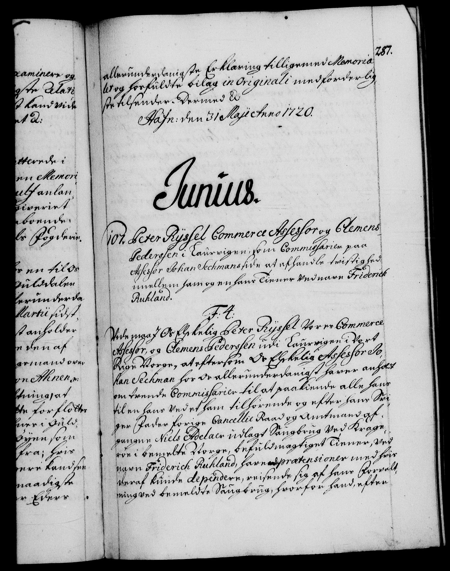 Danske Kanselli 1572-1799, AV/RA-EA-3023/F/Fc/Fca/Fcab/L0021: Norske tegnelser, 1719-1721, p. 287a