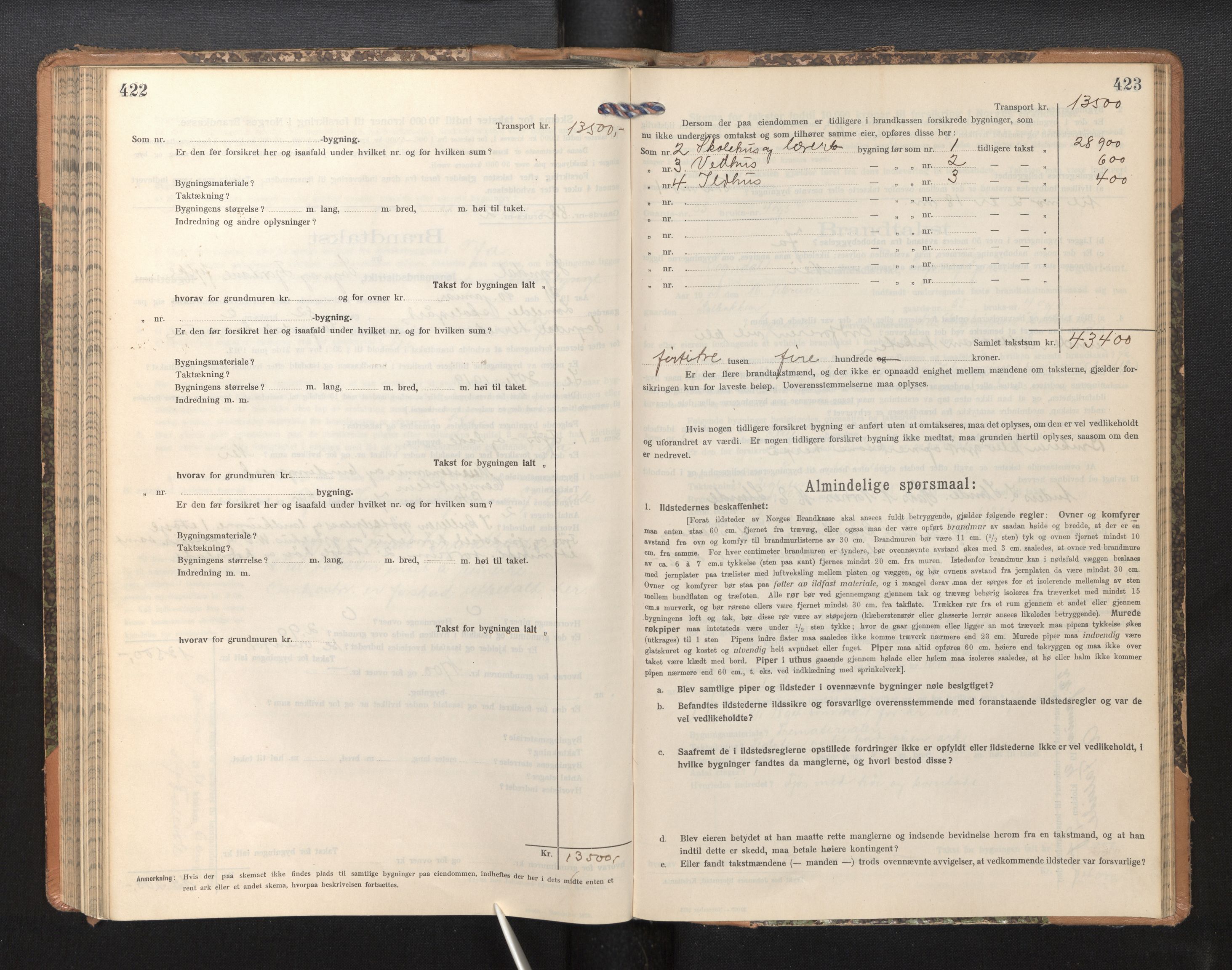 Lensmannen i Sogndal, AV/SAB-A-29901/0012/L0011: Branntakstprotokoll, skjematakst, 1914-1922, p. 422-423