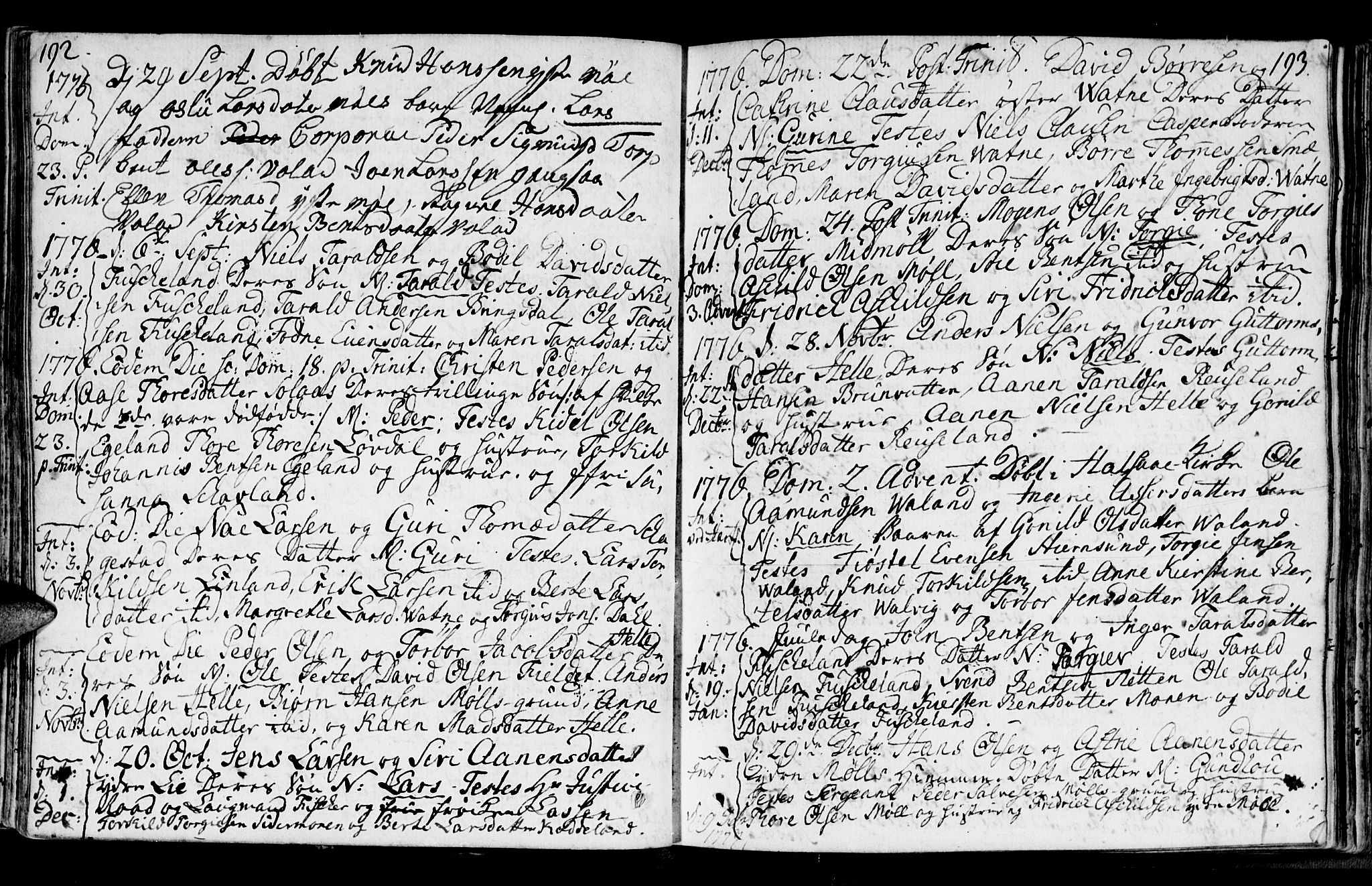 Holum sokneprestkontor, SAK/1111-0022/F/Fa/Faa/L0002: Parish register (official) no. A 2, 1756-1780, p. 192-193