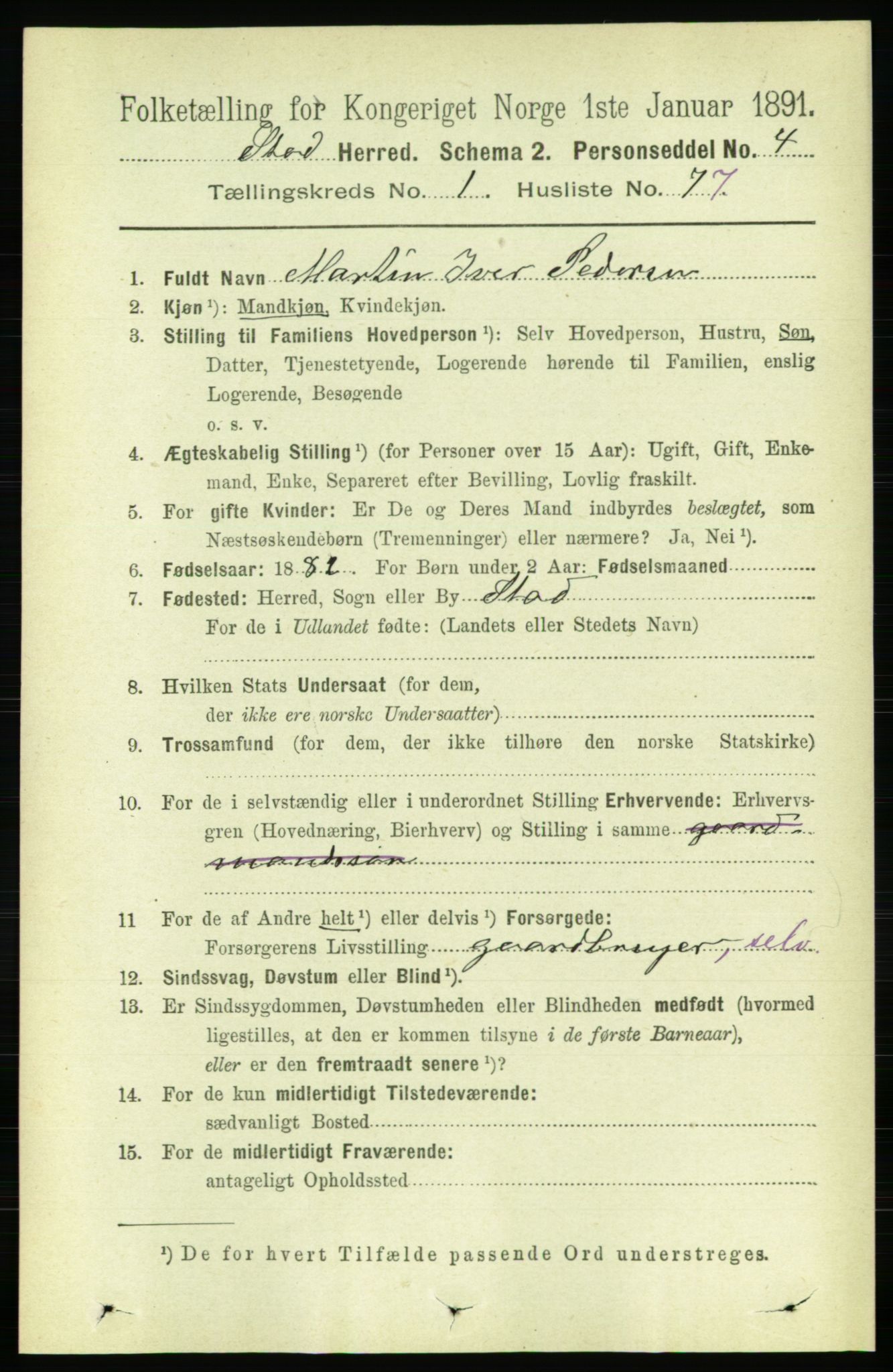 RA, 1891 census for 1734 Stod, 1891, p. 499