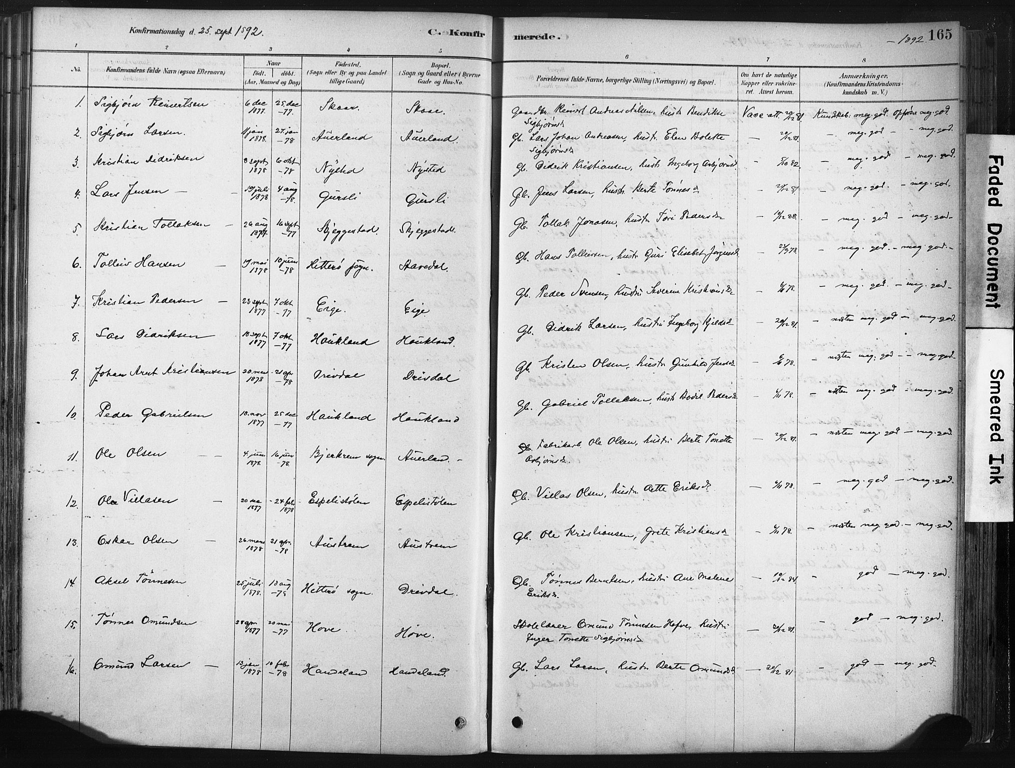 Lund sokneprestkontor, SAST/A-101809/S06/L0011: Parish register (official) no. A 10, 1877-1904, p. 165