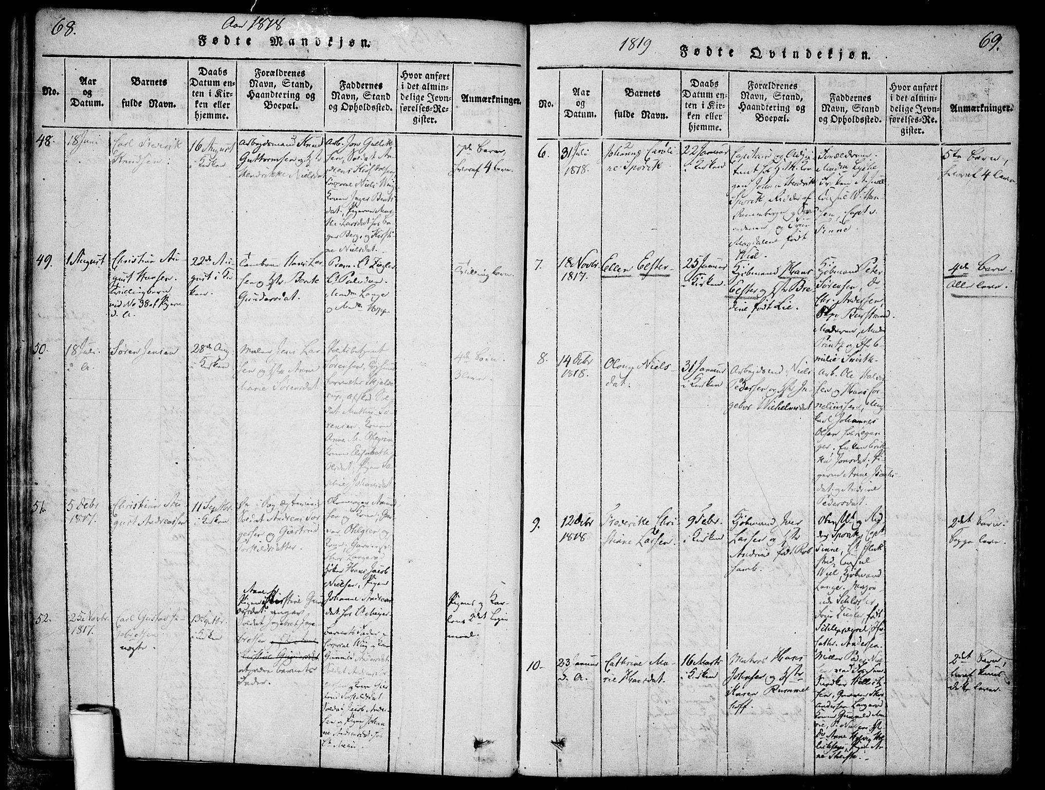 Halden prestekontor Kirkebøker, SAO/A-10909/F/Fa/L0003: Parish register (official) no. I 3, 1815-1834, p. 68-69