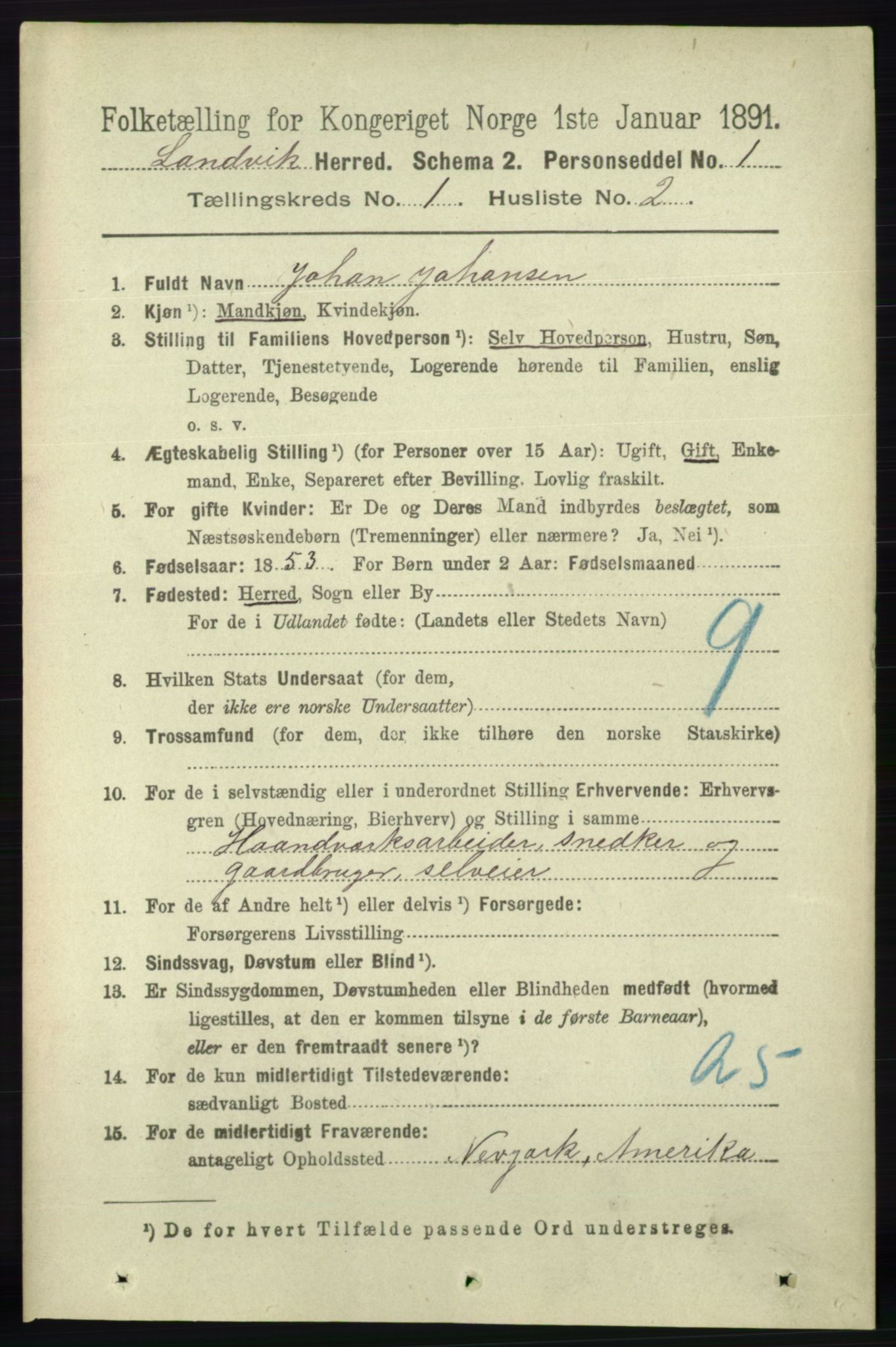 RA, 1891 census for 0924 Landvik, 1891, p. 60