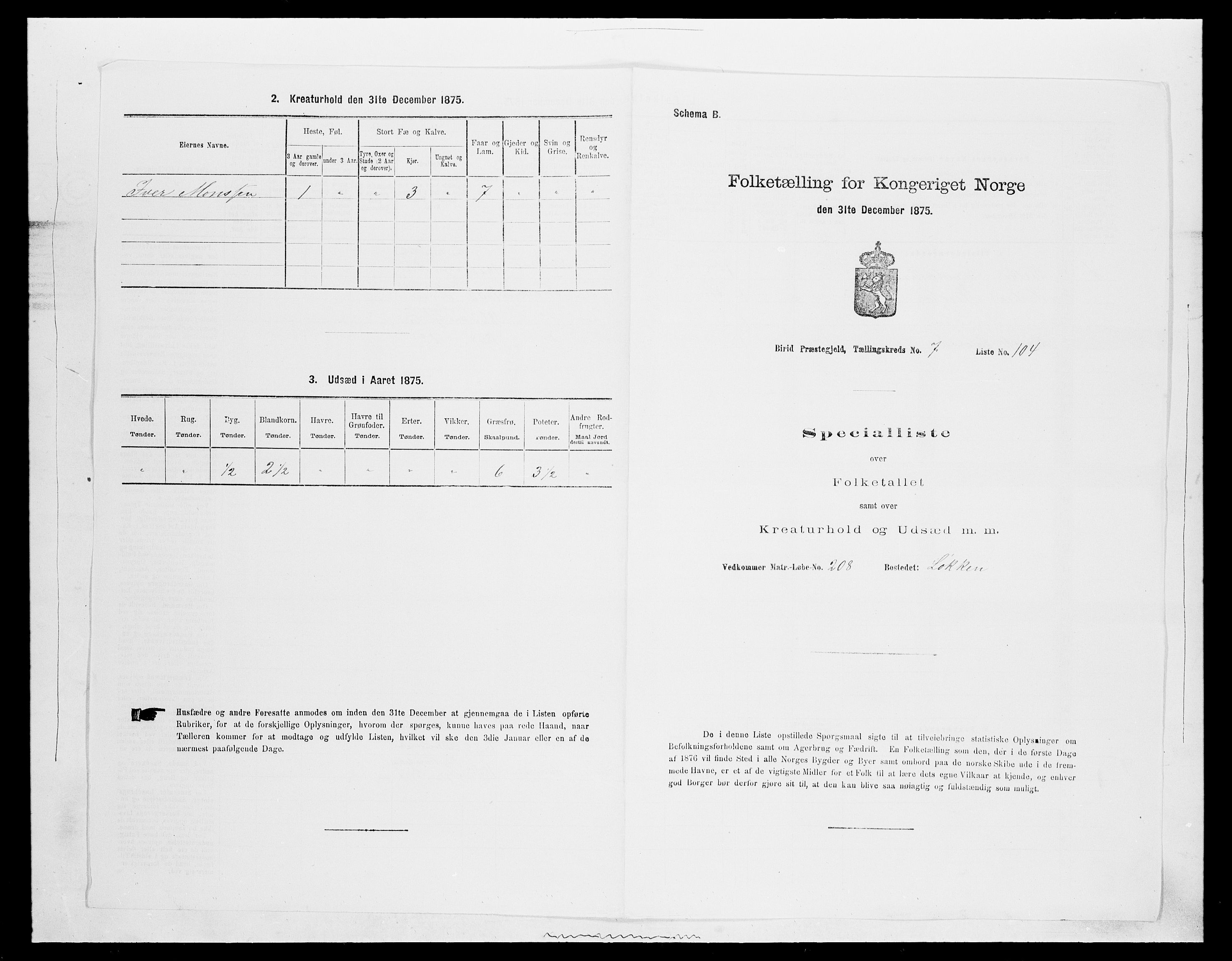 SAH, 1875 census for 0525P Biri, 1875, p. 1500