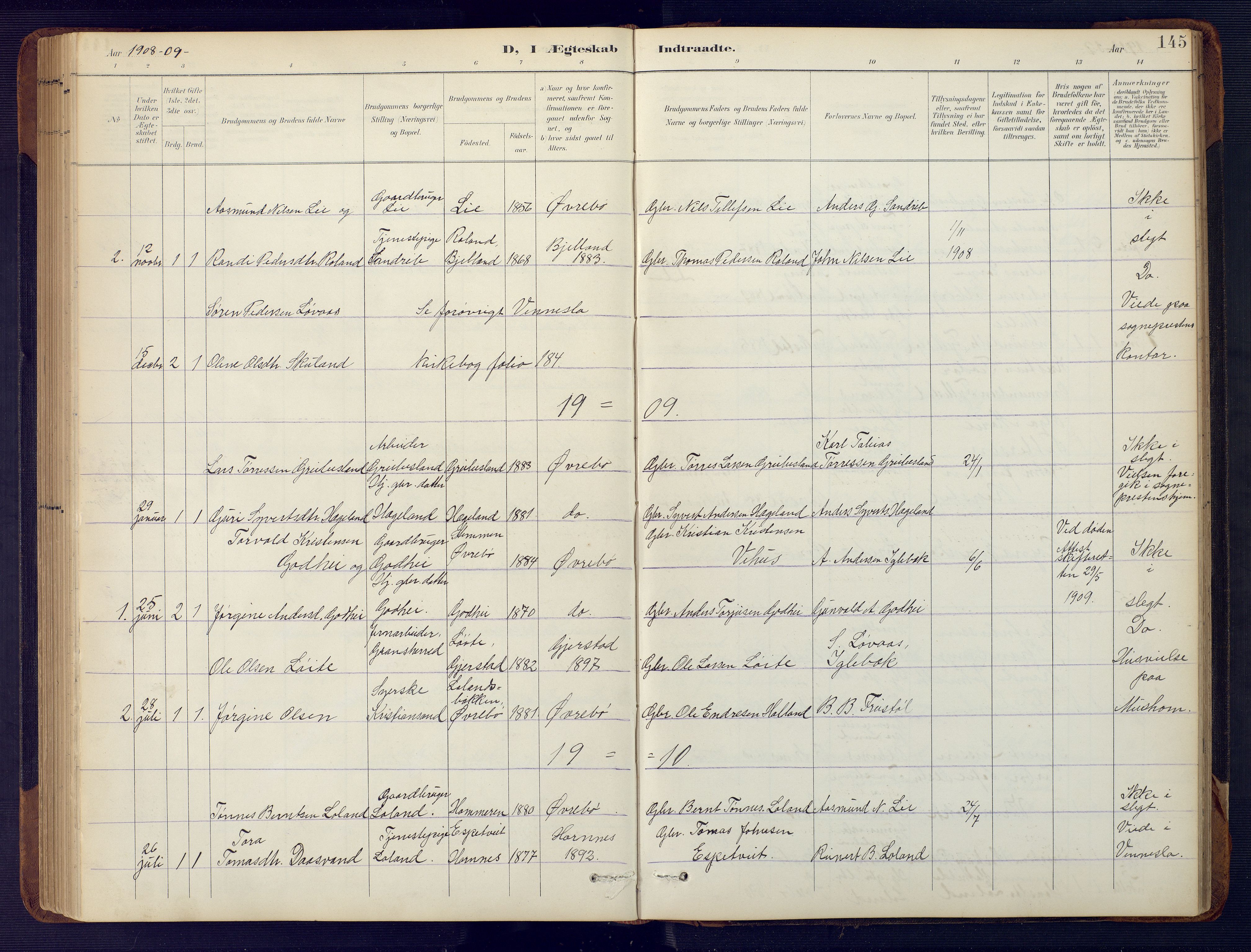 Vennesla sokneprestkontor, SAK/1111-0045/Fb/Fbc/L0003: Parish register (copy) no. B 3, 1895-1946, p. 145