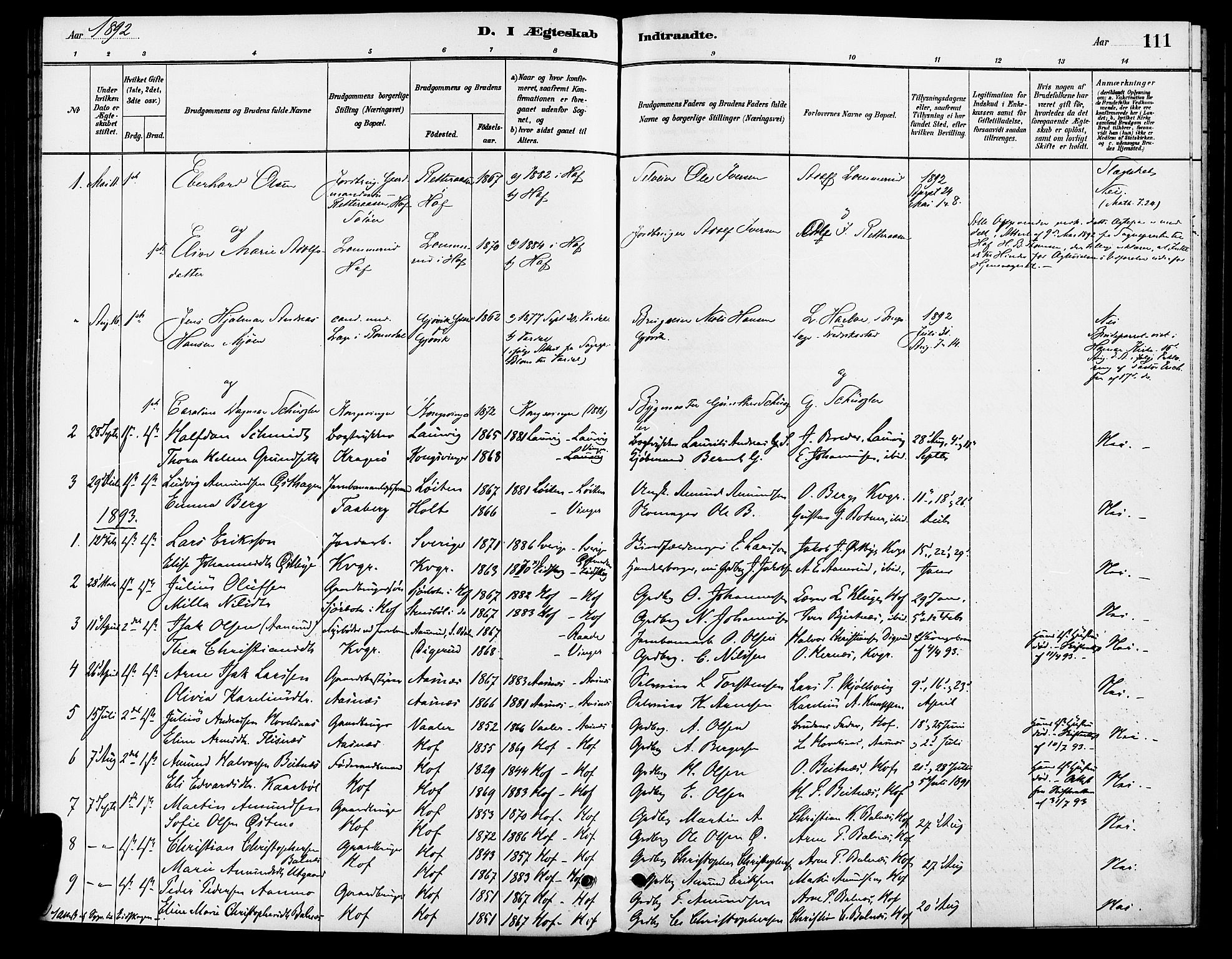 Vinger prestekontor, SAH/PREST-024/H/Ha/Haa/L0013: Parish register (official) no. 13, 1881-1897, p. 111
