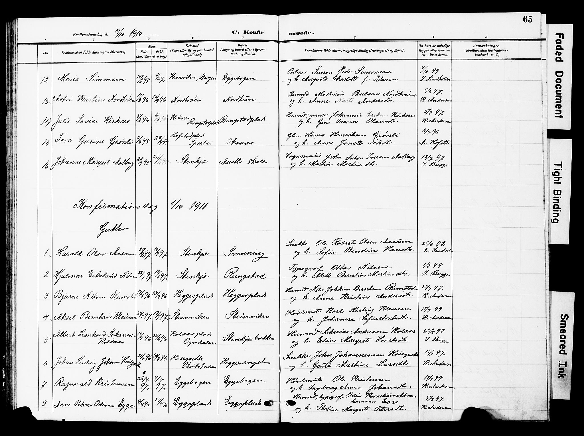 Ministerialprotokoller, klokkerbøker og fødselsregistre - Nord-Trøndelag, SAT/A-1458/740/L0381: Parish register (copy) no. 740C02, 1903-1914, p. 65