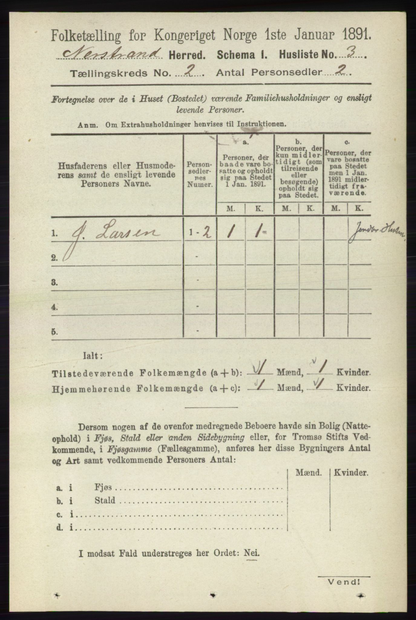 RA, 1891 census for 1139 Nedstrand, 1891, p. 207