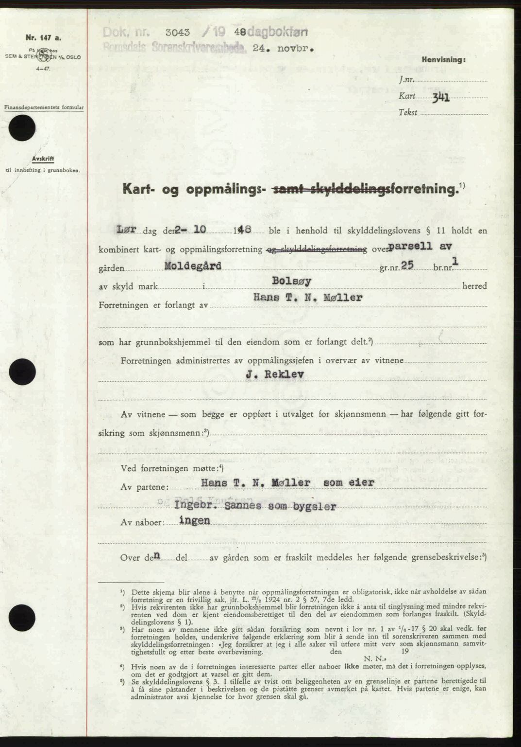 Romsdal sorenskriveri, AV/SAT-A-4149/1/2/2C: Mortgage book no. A27, 1948-1948, Diary no: : 3043/1948