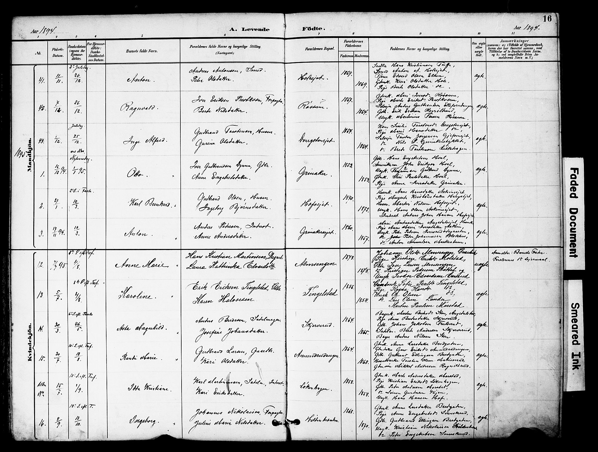 Brandbu prestekontor, SAH/PREST-114/H/Ha/Hab/L0006: Parish register (copy) no. 6, 1893-1902, p. 16