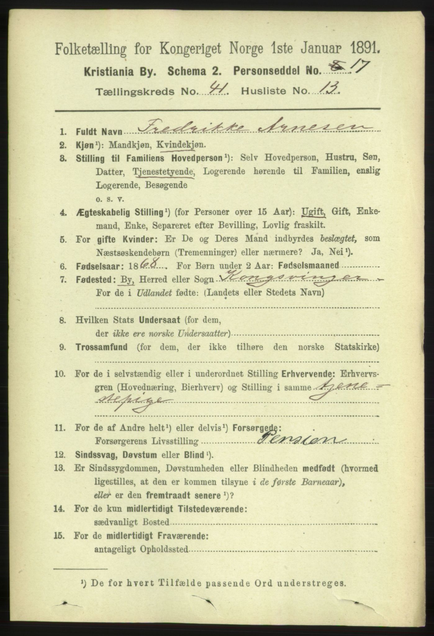 RA, 1891 census for 0301 Kristiania, 1891, p. 24364