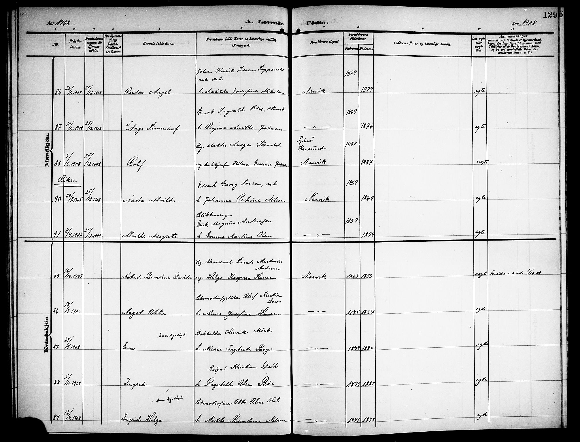 Ministerialprotokoller, klokkerbøker og fødselsregistre - Nordland, AV/SAT-A-1459/871/L1012: Parish register (copy) no. 871C01, 1902-1909, p. 129