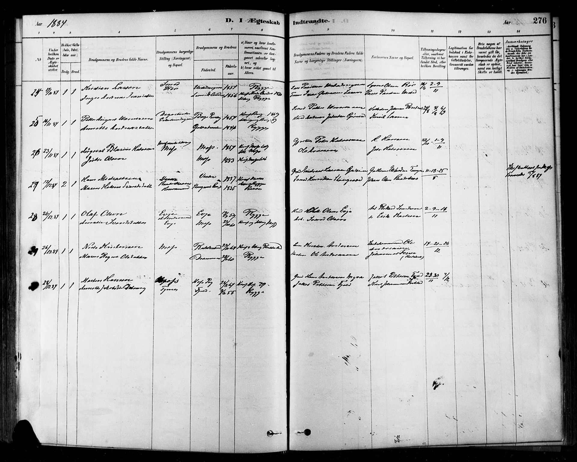 Rygge prestekontor Kirkebøker, AV/SAO-A-10084b/F/Fa/L0007: Parish register (official) no. 7, 1878-1904, p. 276