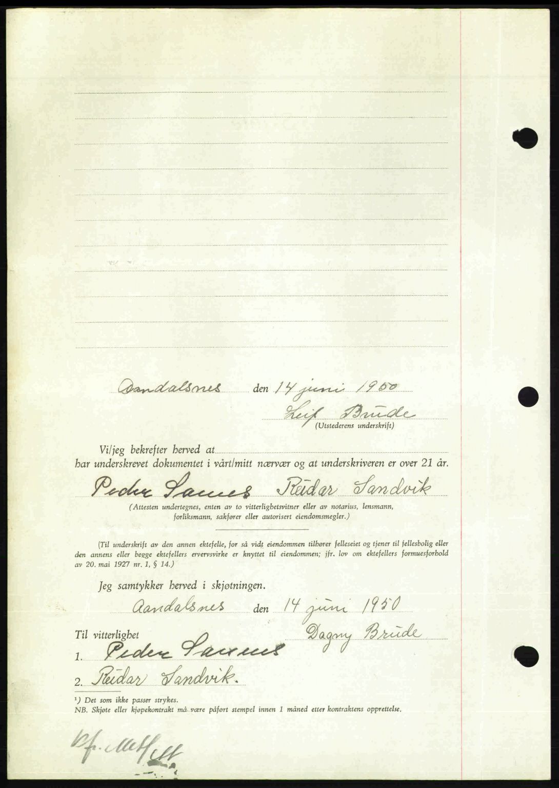 Nordmøre sorenskriveri, AV/SAT-A-4132/1/2/2Ca: Mortgage book no. A115, 1950-1950, Diary no: : 2253/1950