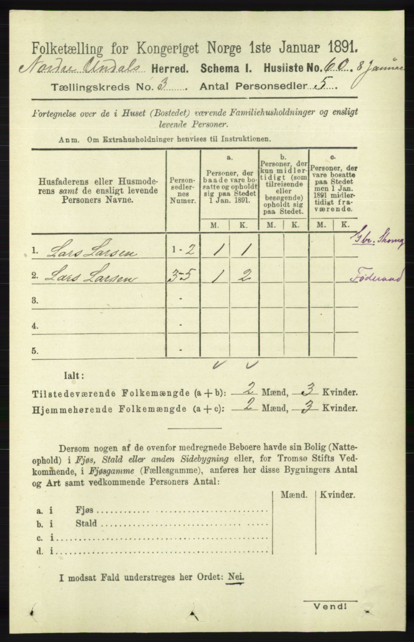 RA, 1891 census for 1028 Nord-Audnedal, 1891, p. 764