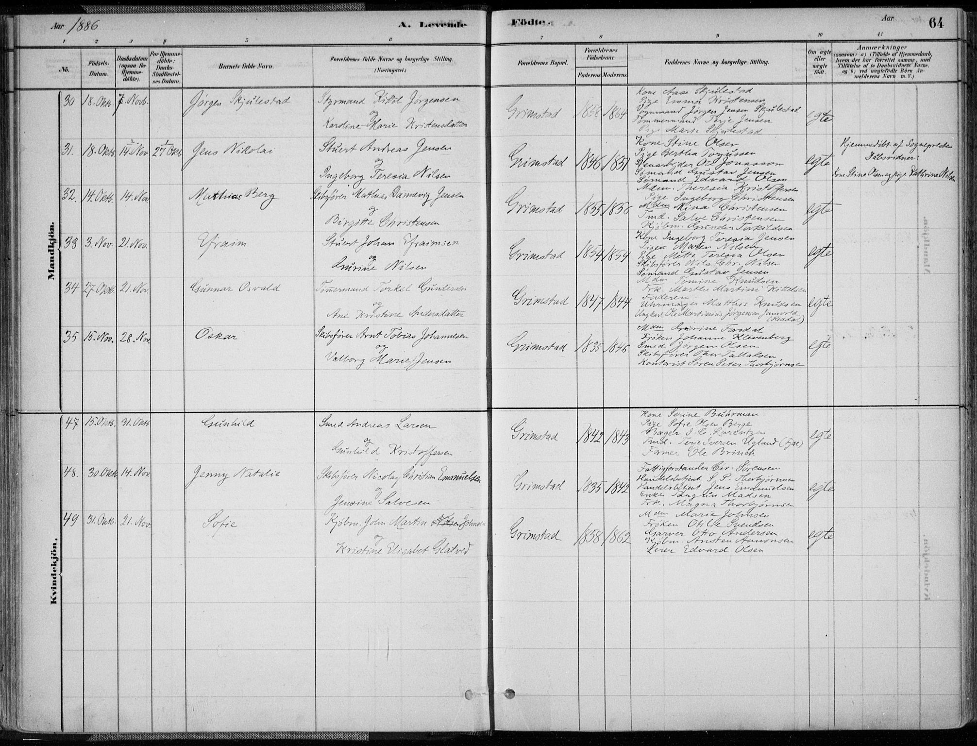 Grimstad sokneprestkontor, AV/SAK-1111-0017/F/Fa/L0003: Parish register (official) no. A 2, 1882-1912, p. 64