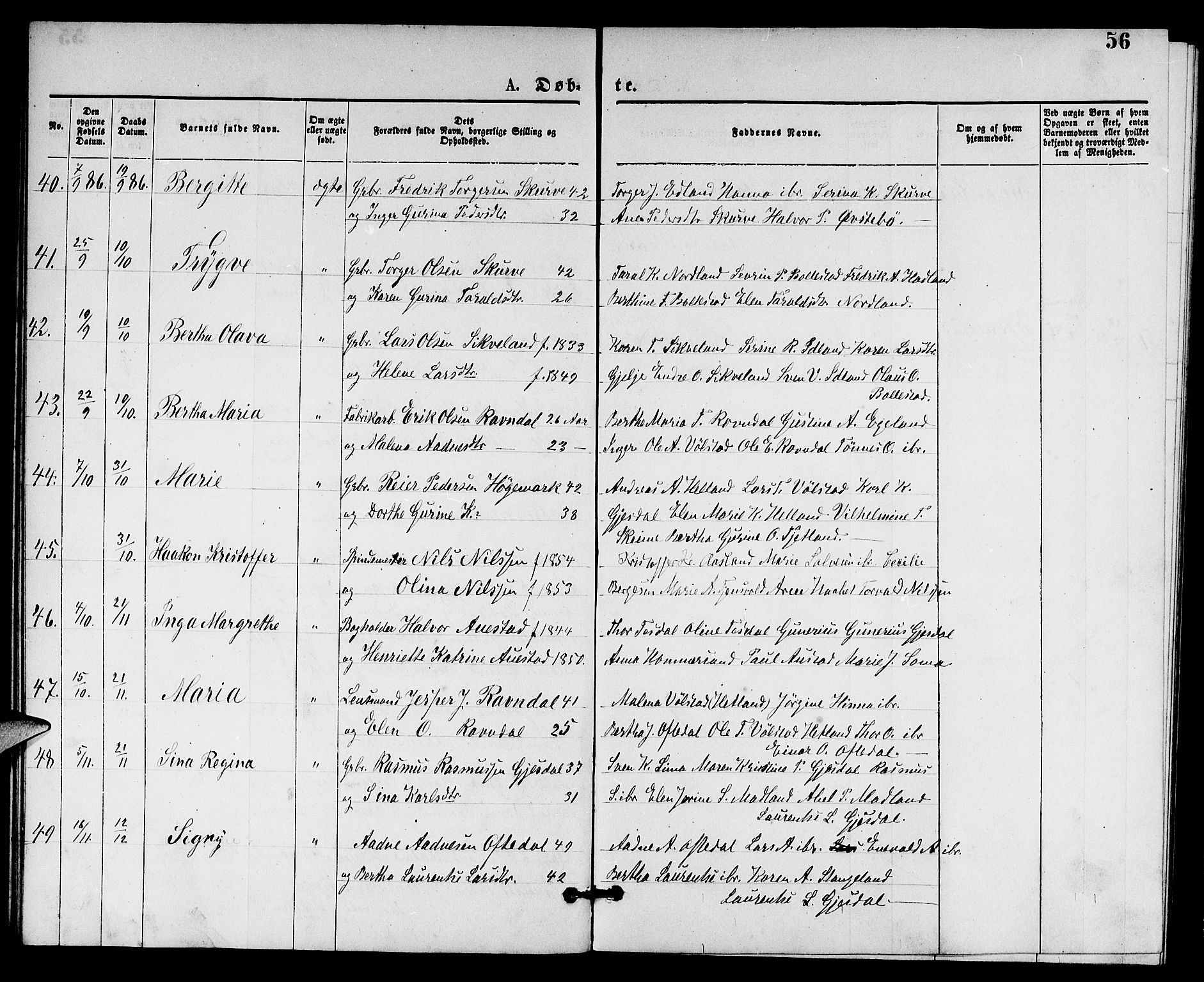 Lye sokneprestkontor, SAST/A-101794/001/30BB/L0005: Parish register (copy) no. B 5, 1875-1886, p. 56