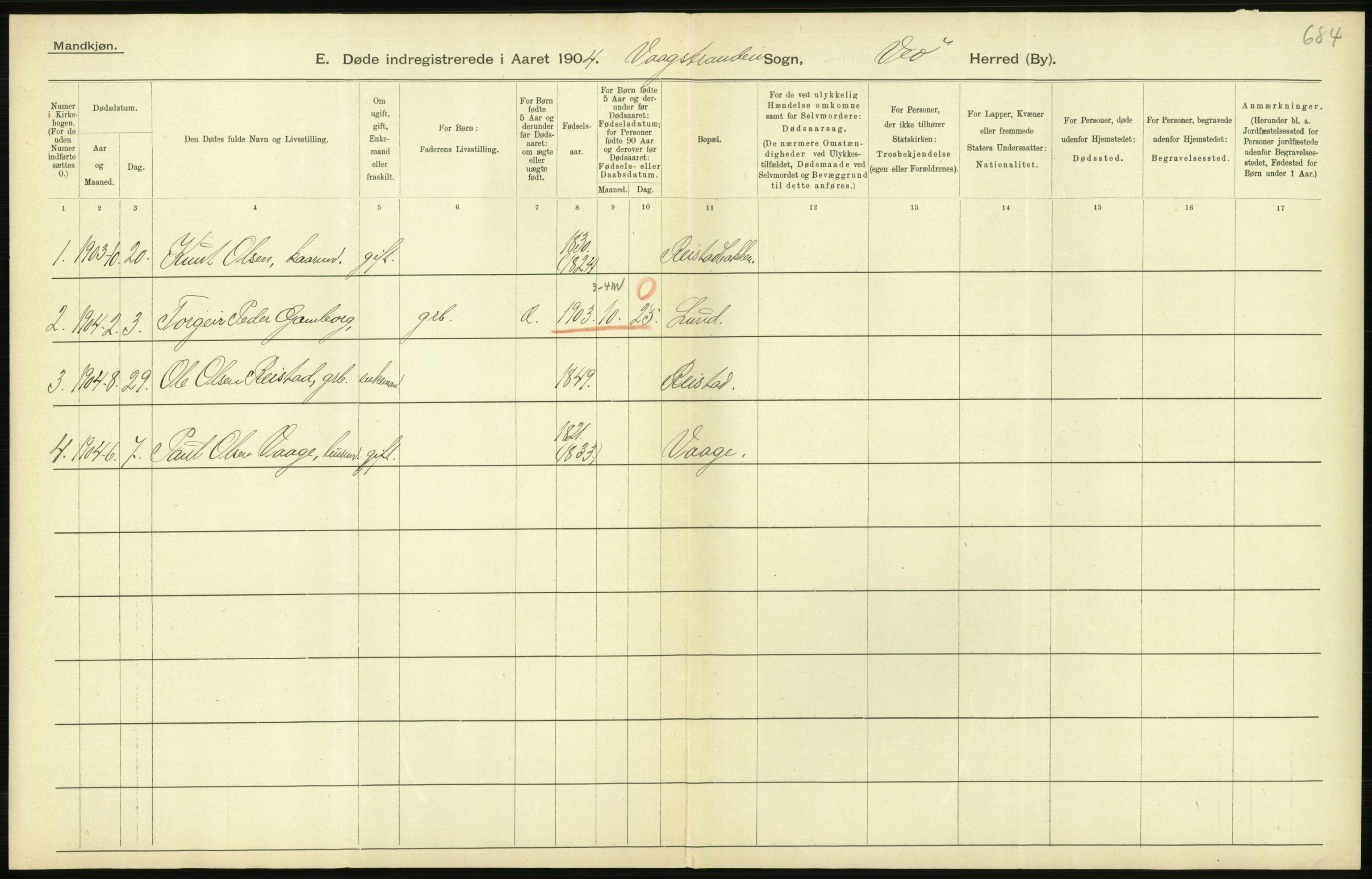 Statistisk sentralbyrå, Sosiodemografiske emner, Befolkning, AV/RA-S-2228/D/Df/Dfa/Dfab/L0016: Romsdals amt: Fødte, gifte, døde., 1904, p. 788