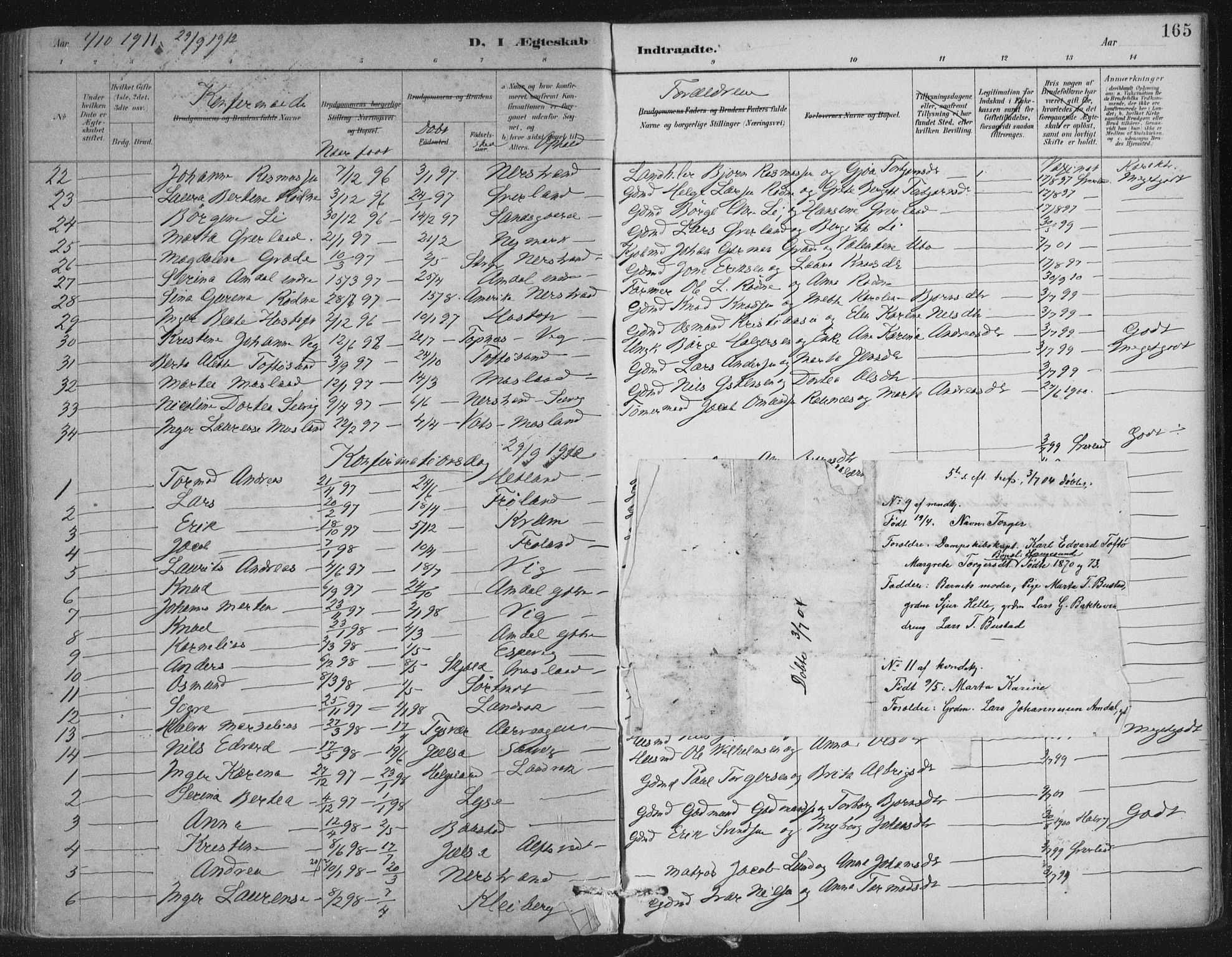 Nedstrand sokneprestkontor, AV/SAST-A-101841/01/IV: Parish register (official) no. A 12, 1887-1915, p. 165