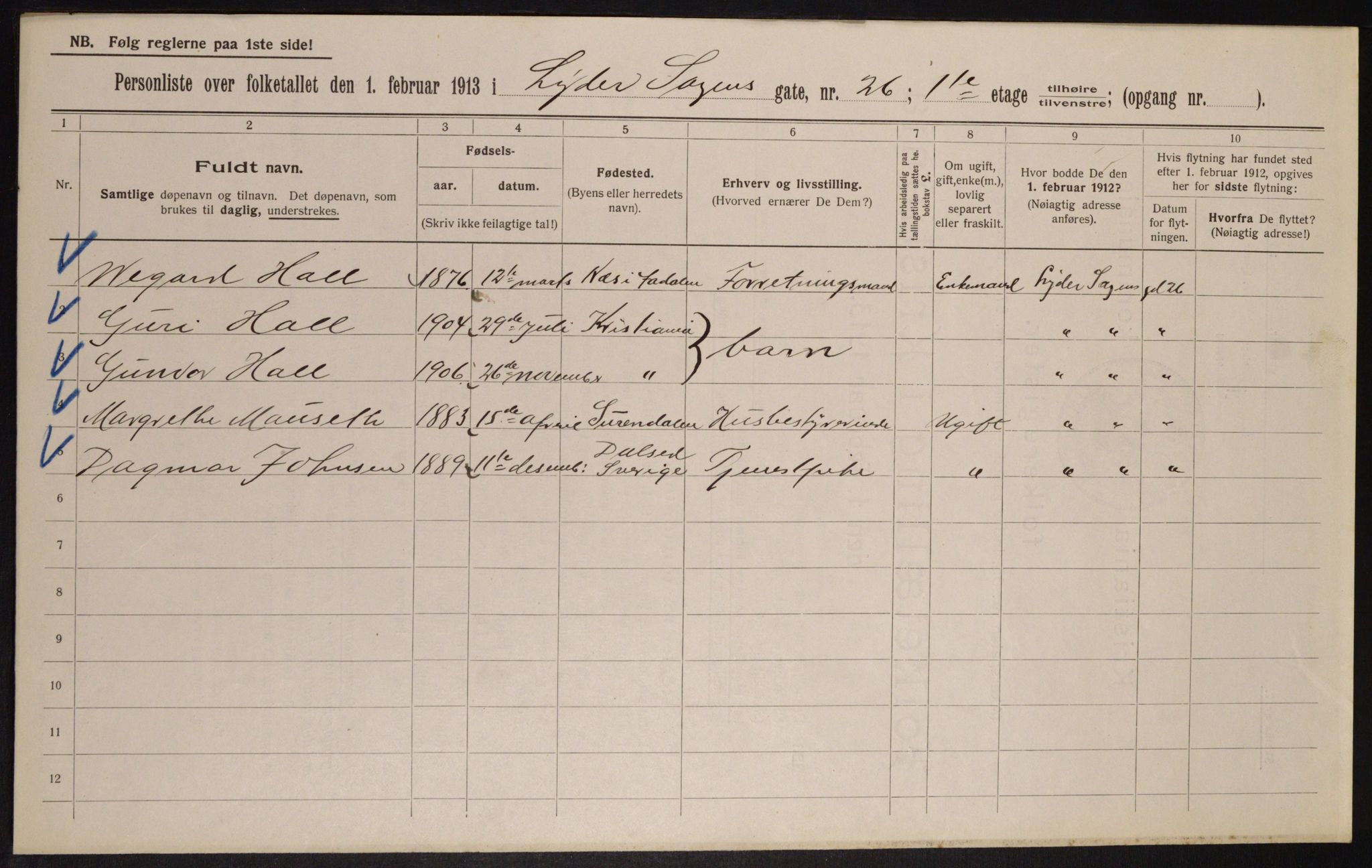 OBA, Municipal Census 1913 for Kristiania, 1913, p. 58339