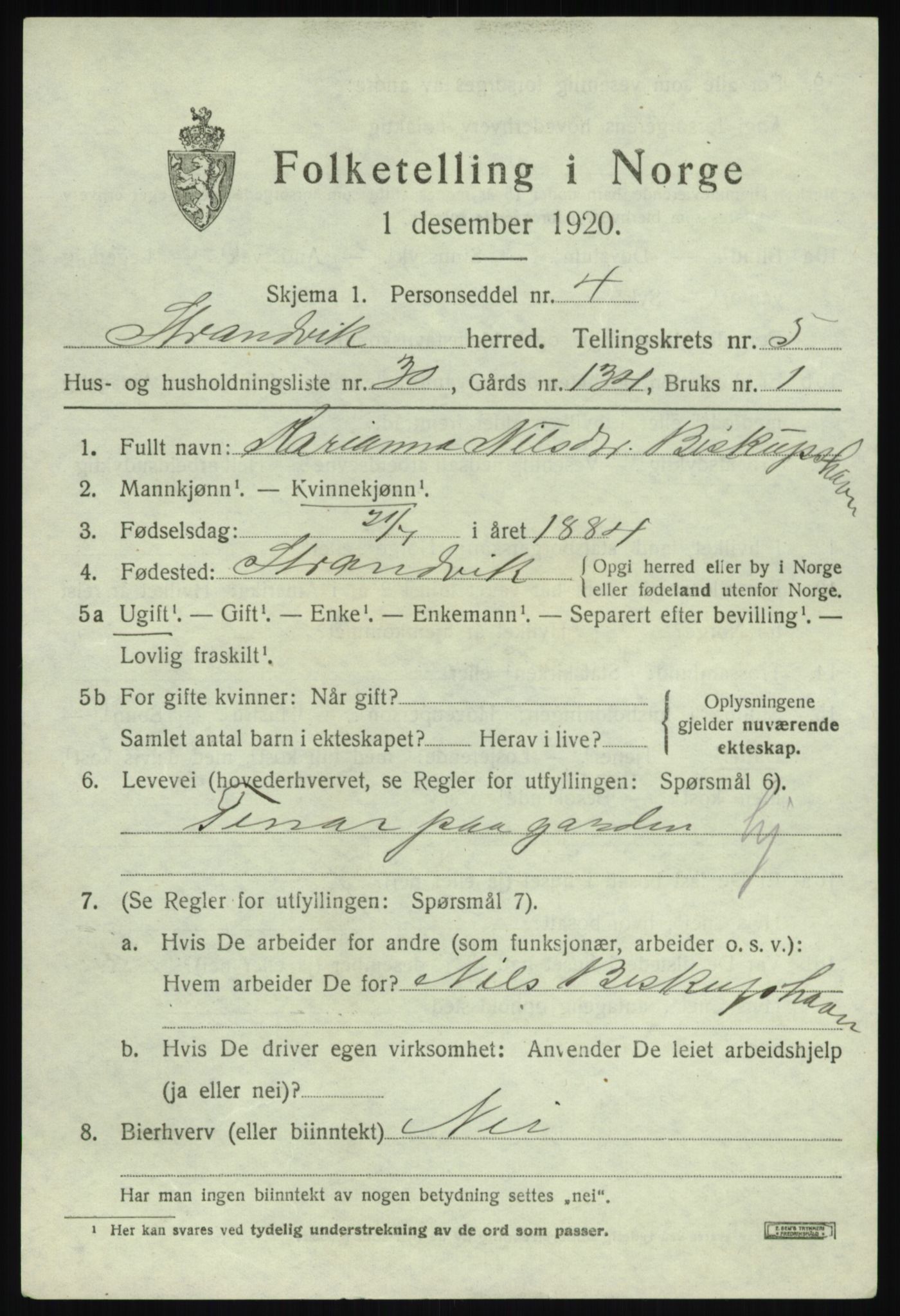 SAB, 1920 census for Strandvik, 1920, p. 4322