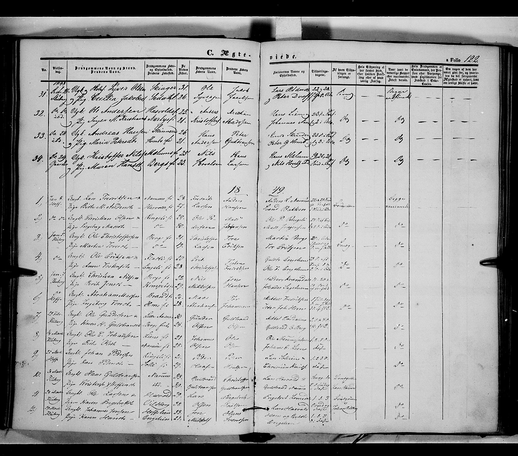 Land prestekontor, SAH/PREST-120/H/Ha/Haa/L0009: Parish register (official) no. 9, 1847-1859, p. 122