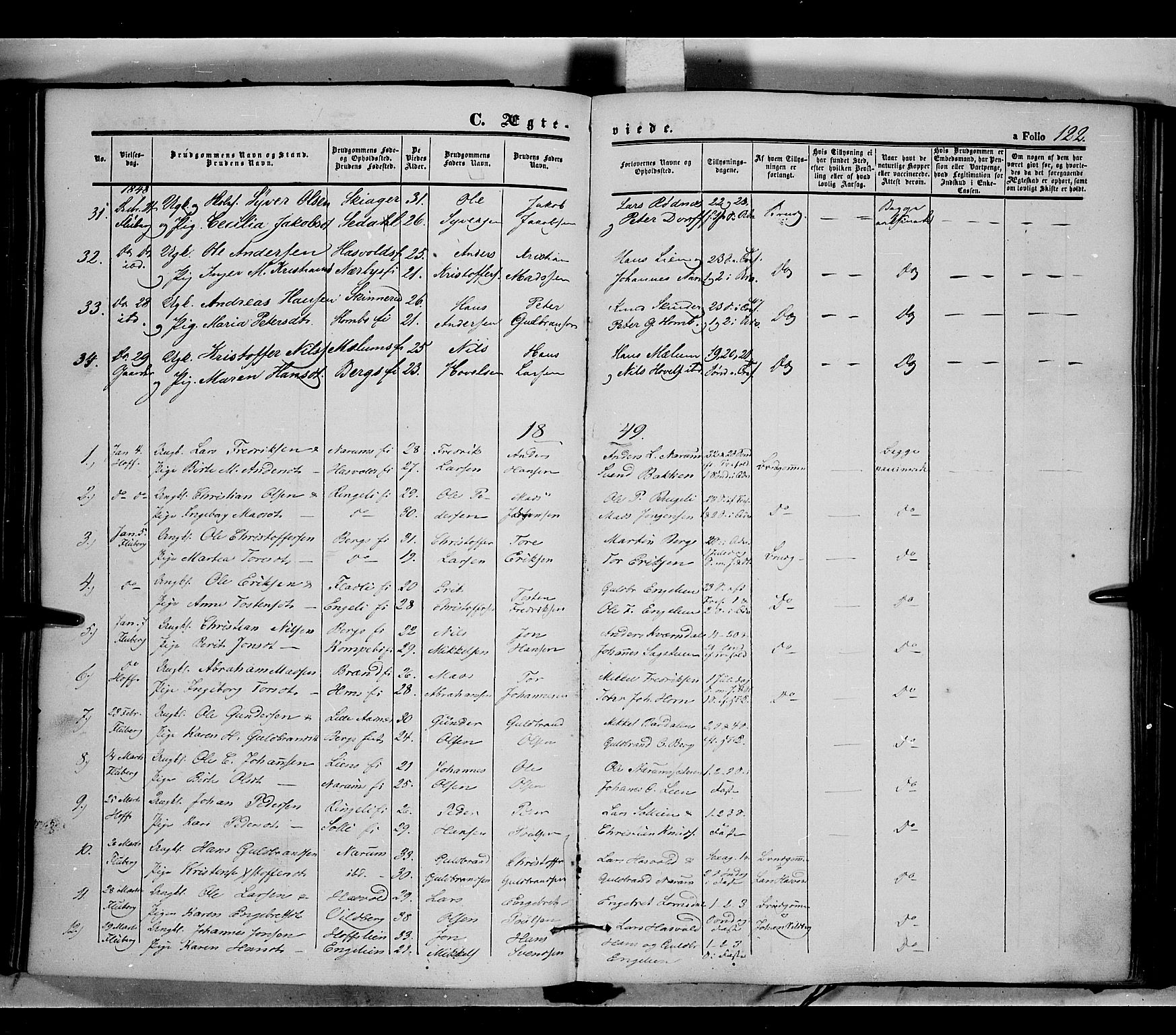 Land prestekontor, AV/SAH-PREST-120/H/Ha/Haa/L0009: Parish register (official) no. 9, 1847-1859, p. 122