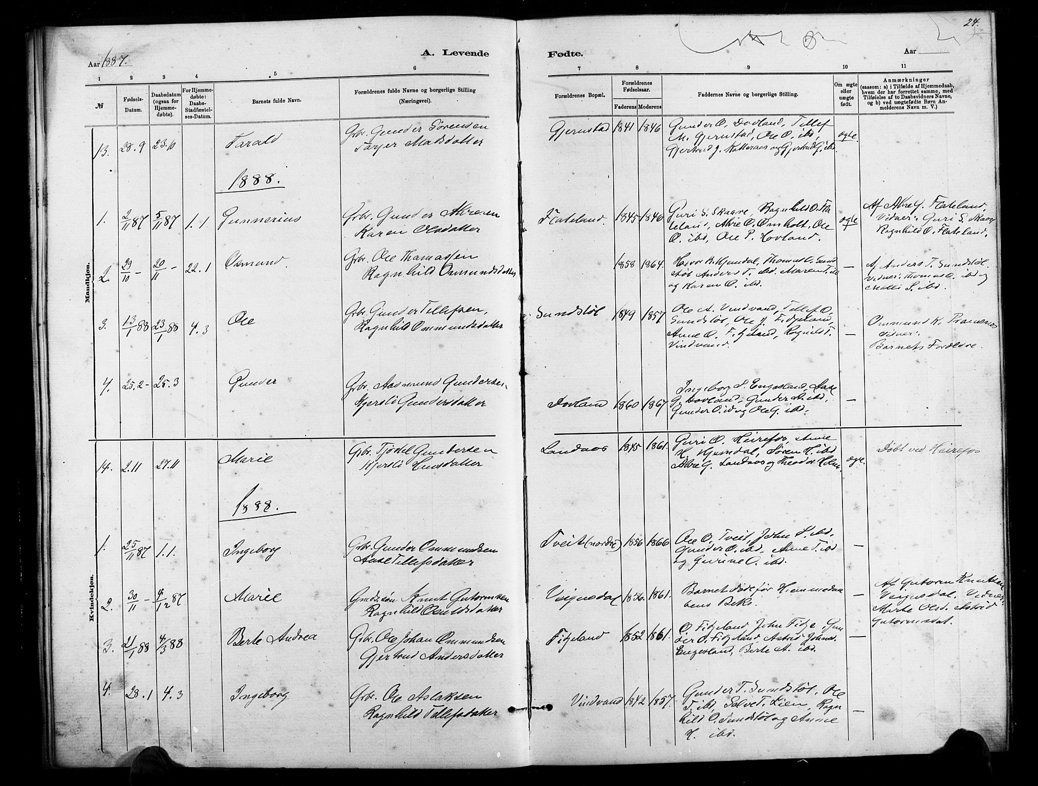 Herefoss sokneprestkontor, AV/SAK-1111-0019/F/Fb/Fbb/L0002: Parish register (copy) no. B 2, 1879-1894, p. 24