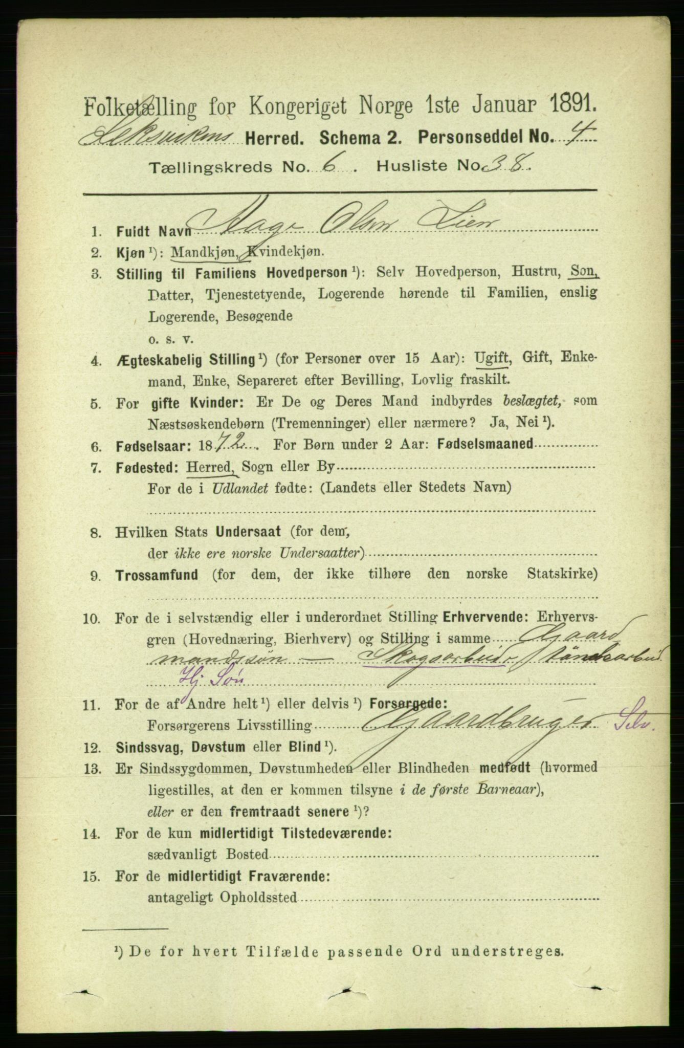 RA, 1891 census for 1718 Leksvik, 1891, p. 3454
