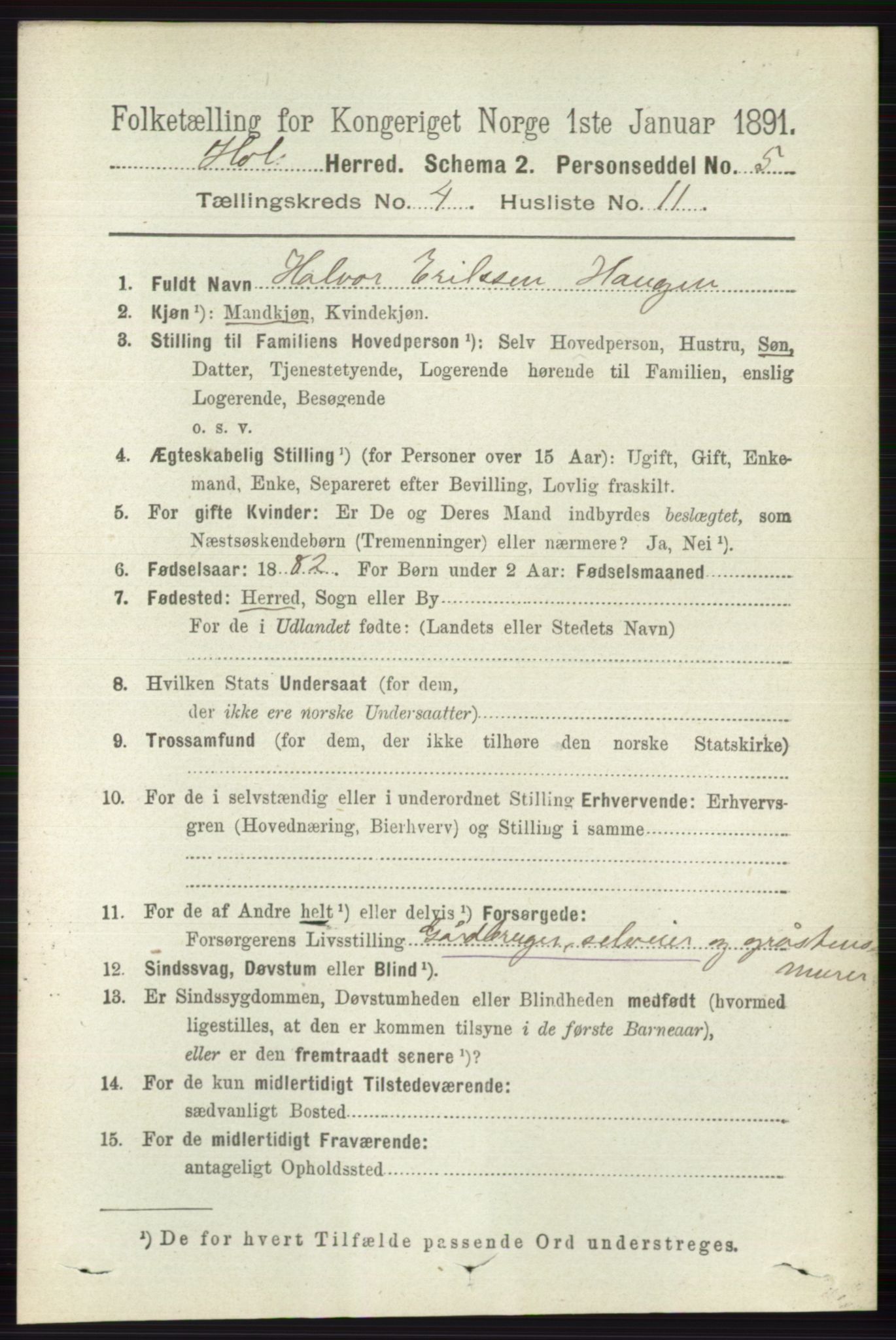 RA, 1891 census for 0620 Hol, 1891, p. 1320