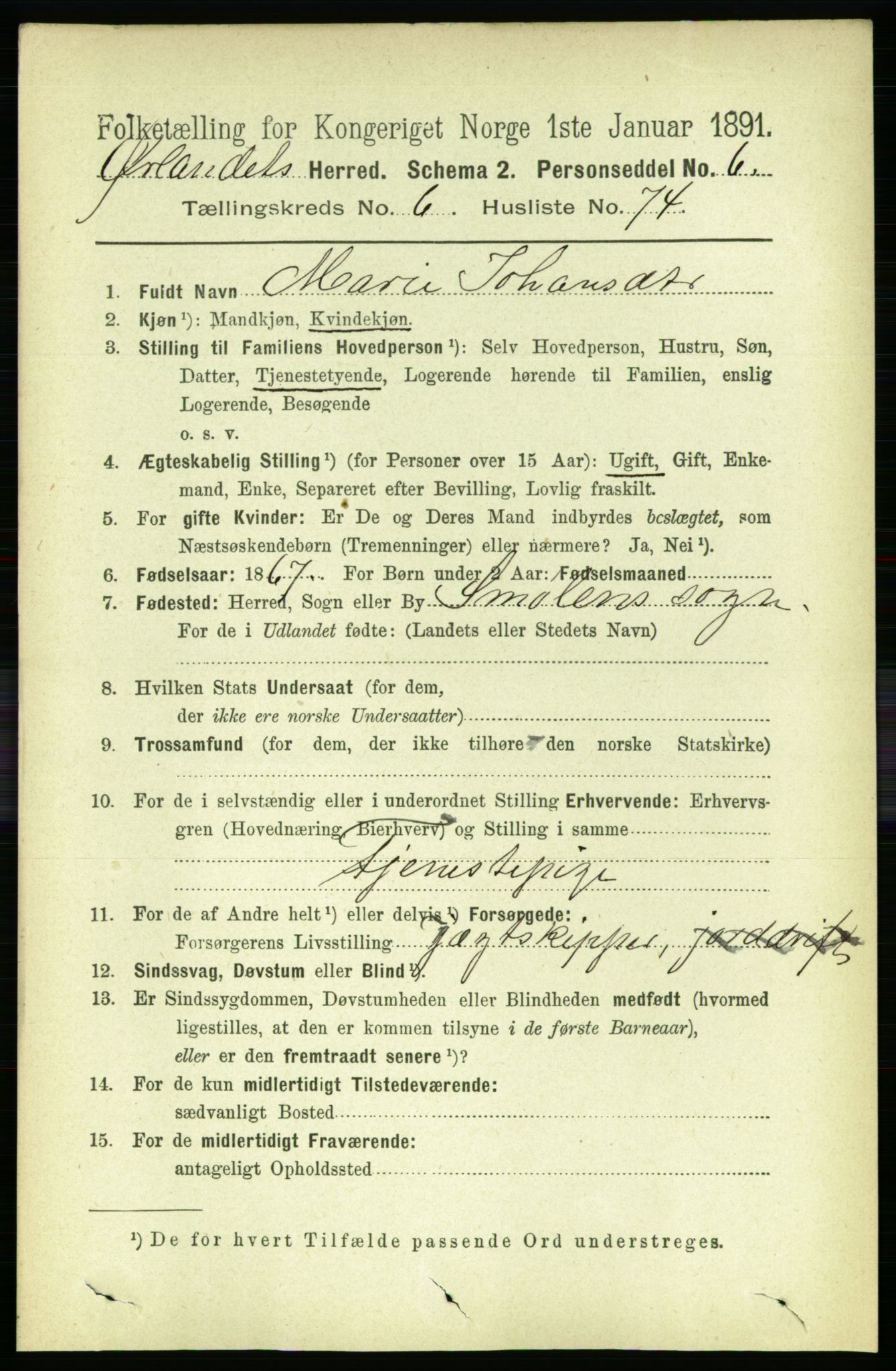 RA, 1891 census for 1621 Ørland, 1891, p. 2307