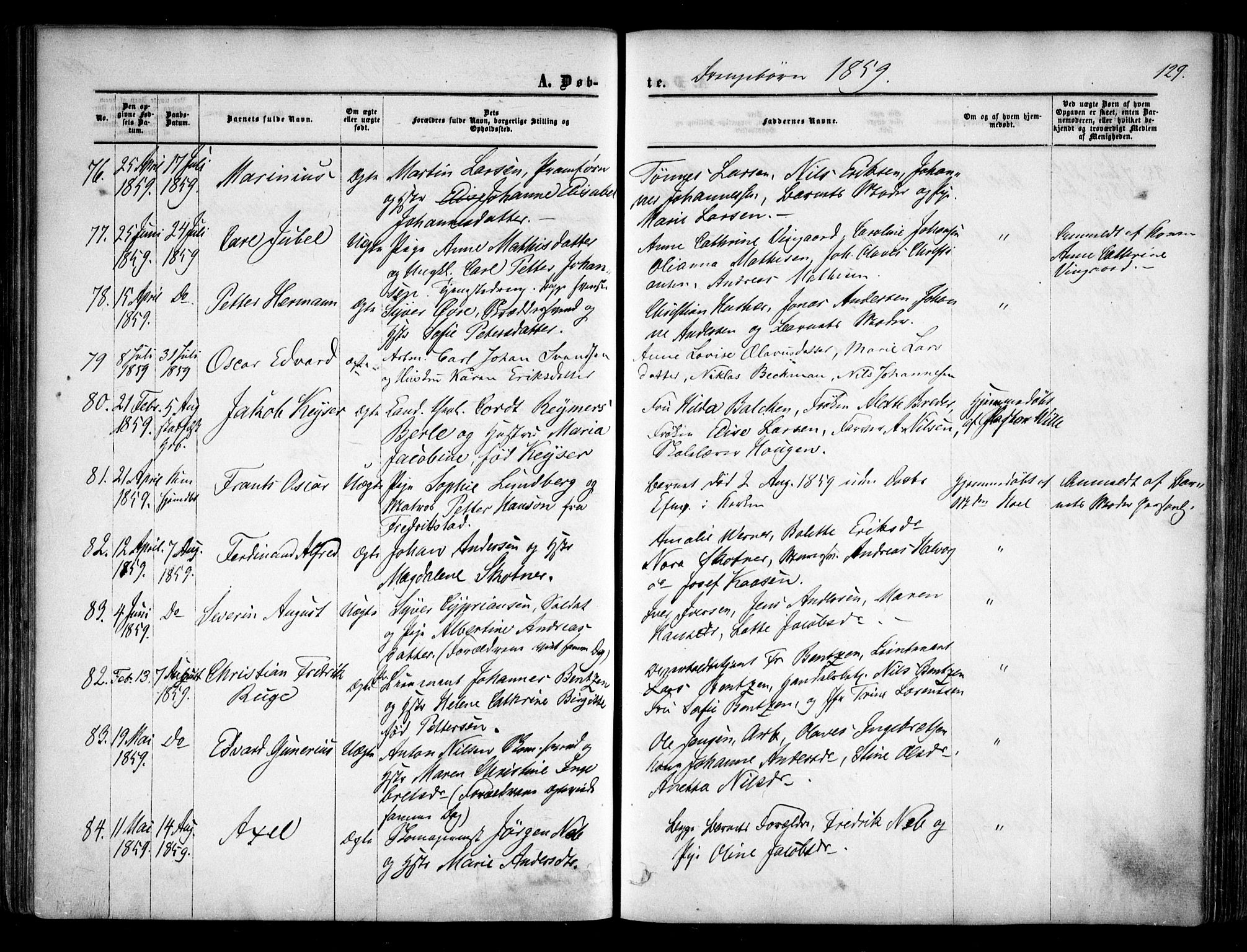 Halden prestekontor Kirkebøker, SAO/A-10909/F/Fa/L0007: Parish register (official) no. I 7, 1857-1865, p. 129