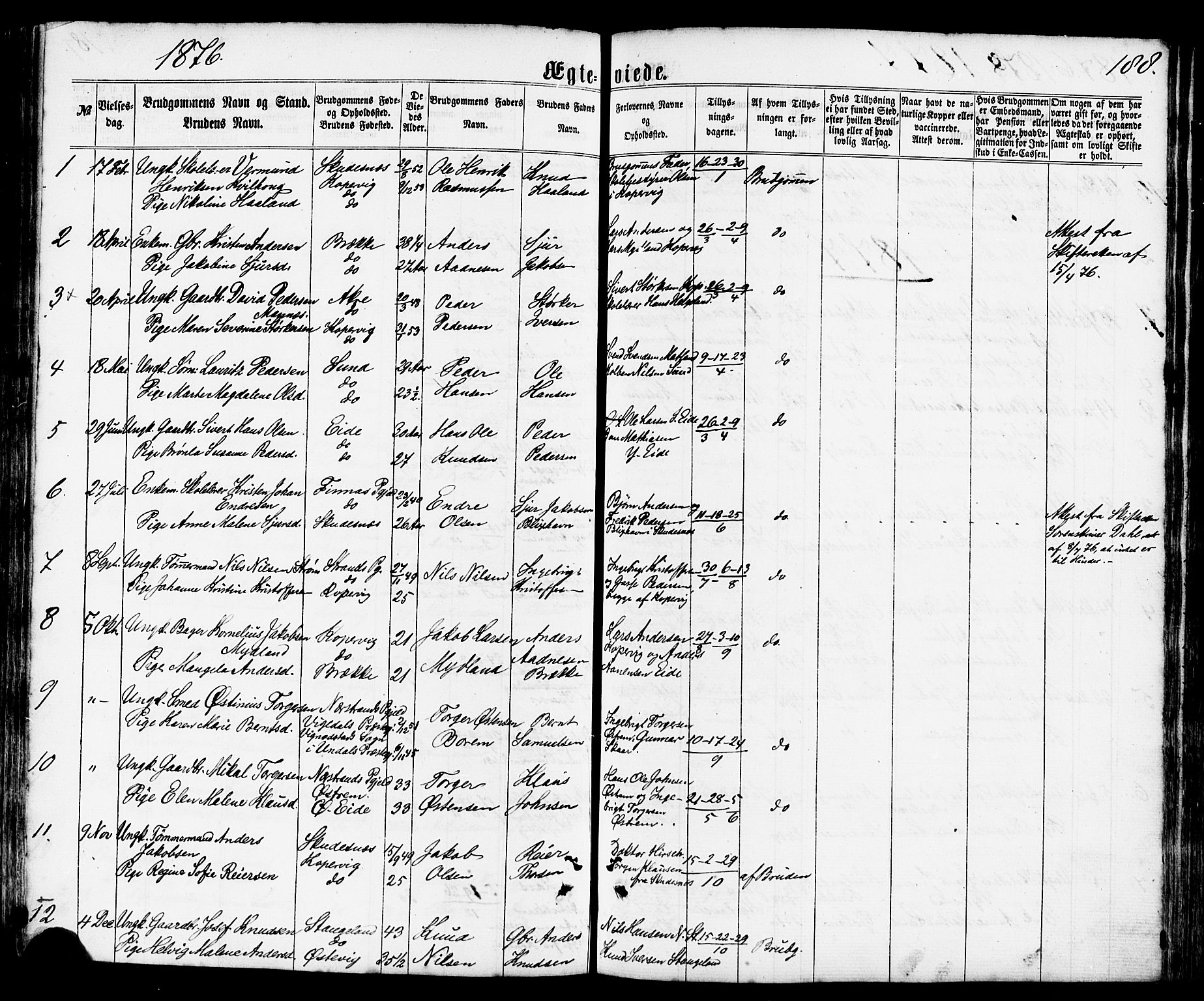 Avaldsnes sokneprestkontor, SAST/A -101851/H/Ha/Haa/L0011: Parish register (official) no. A 11, 1861-1880, p. 188