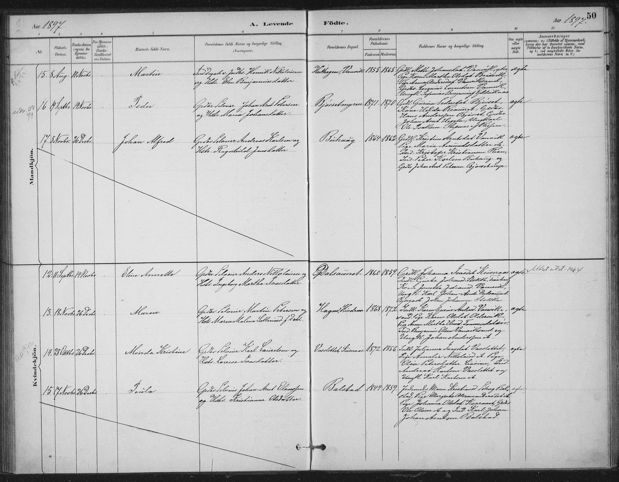 Ministerialprotokoller, klokkerbøker og fødselsregistre - Nord-Trøndelag, AV/SAT-A-1458/702/L0023: Parish register (official) no. 702A01, 1883-1897, p. 50