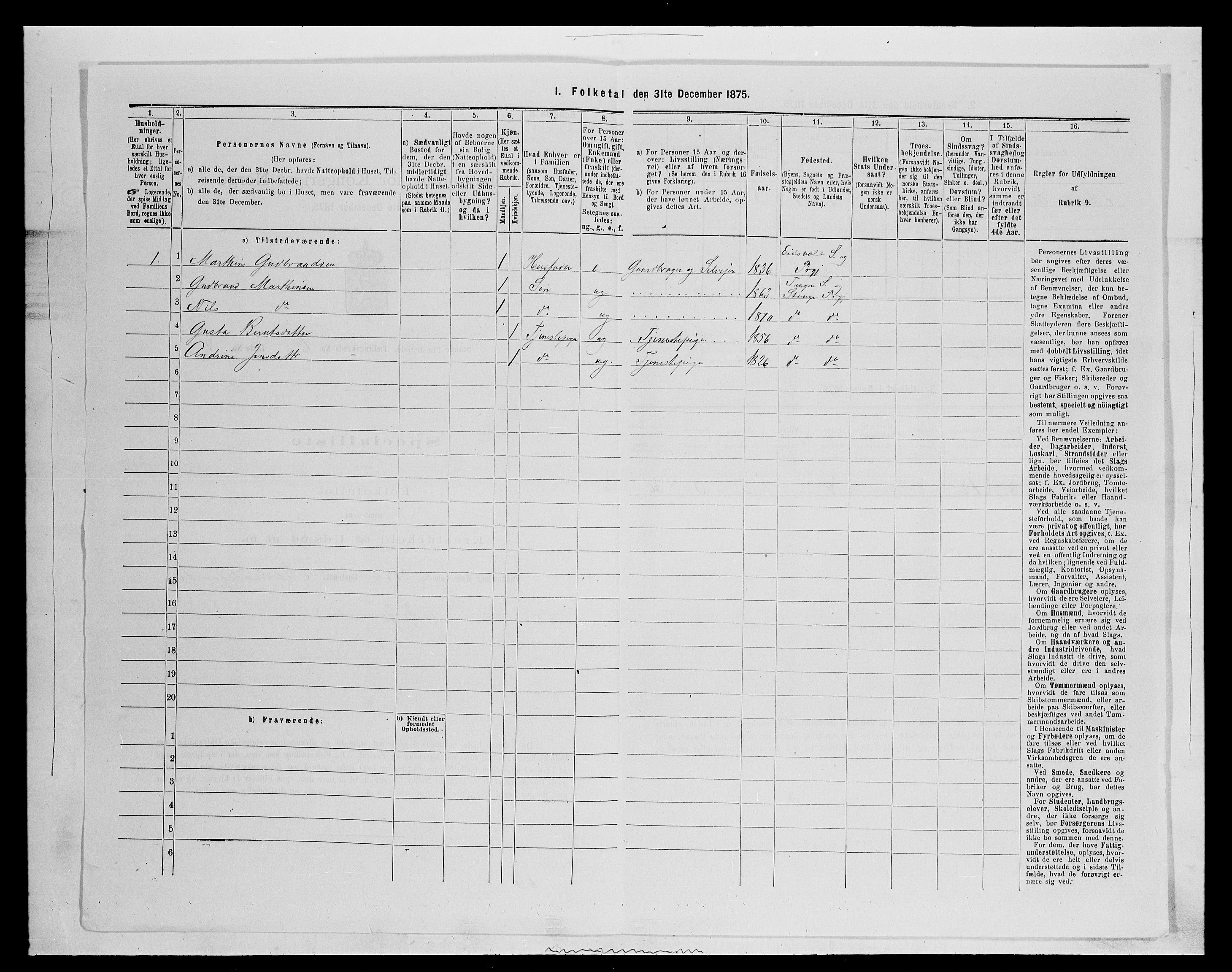 SAH, 1875 census for 0417P Stange, 1875, p. 1987