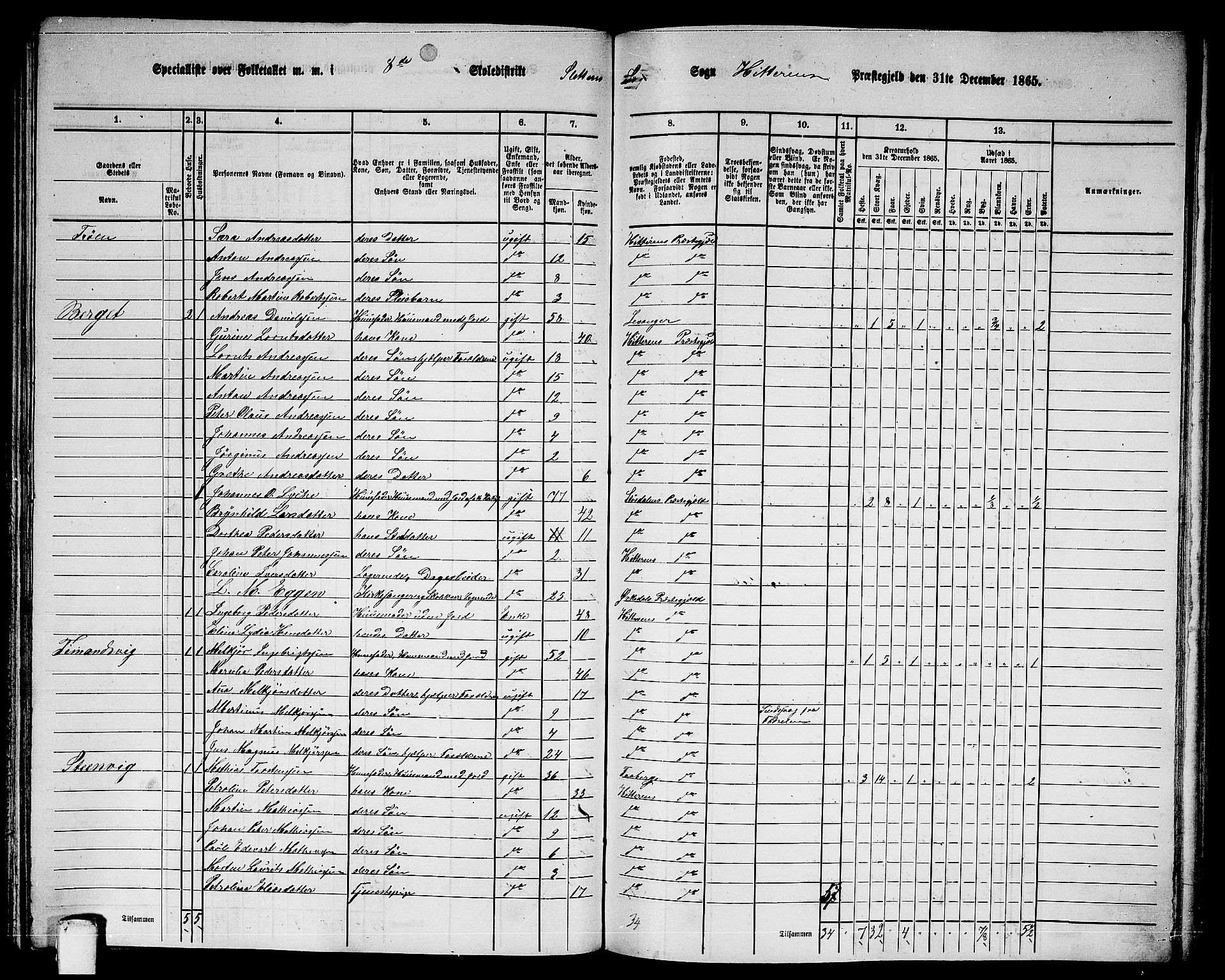 RA, 1865 census for Hitra, 1865, p. 199