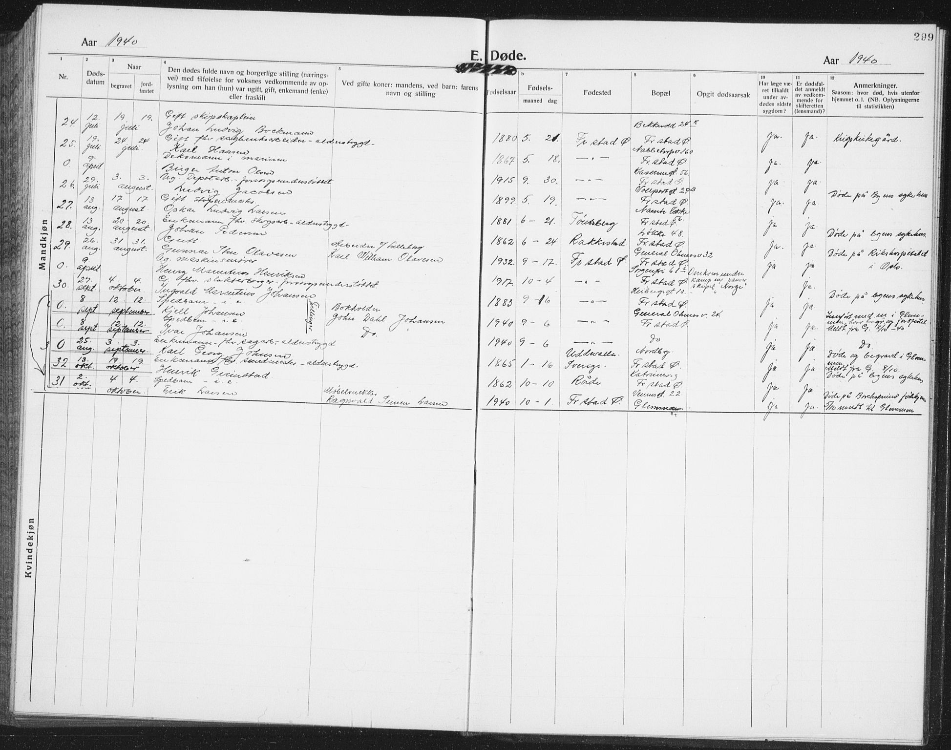 Østre Fredrikstad prestekontor Kirkebøker, SAO/A-10907/G/Ga/L0003: Parish register (copy) no. 3, 1920-1940, p. 299