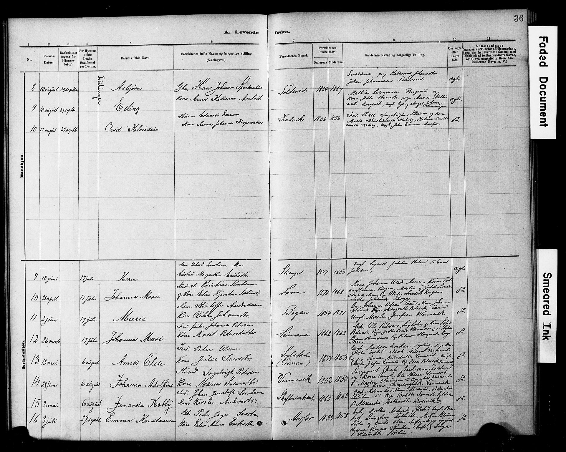 Ministerialprotokoller, klokkerbøker og fødselsregistre - Nord-Trøndelag, AV/SAT-A-1458/783/L0661: Parish register (copy) no. 783C01, 1878-1893, p. 36