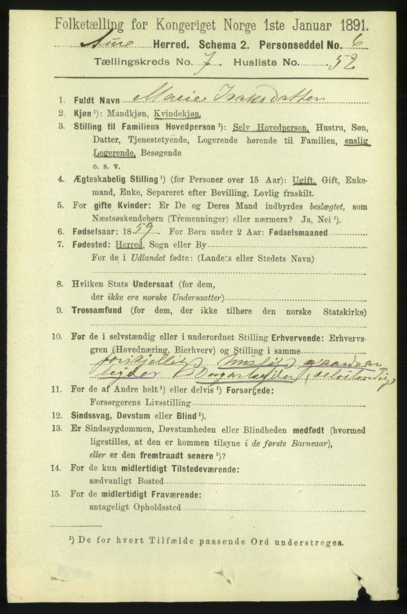 RA, 1891 census for 1569 Aure, 1891, p. 4184