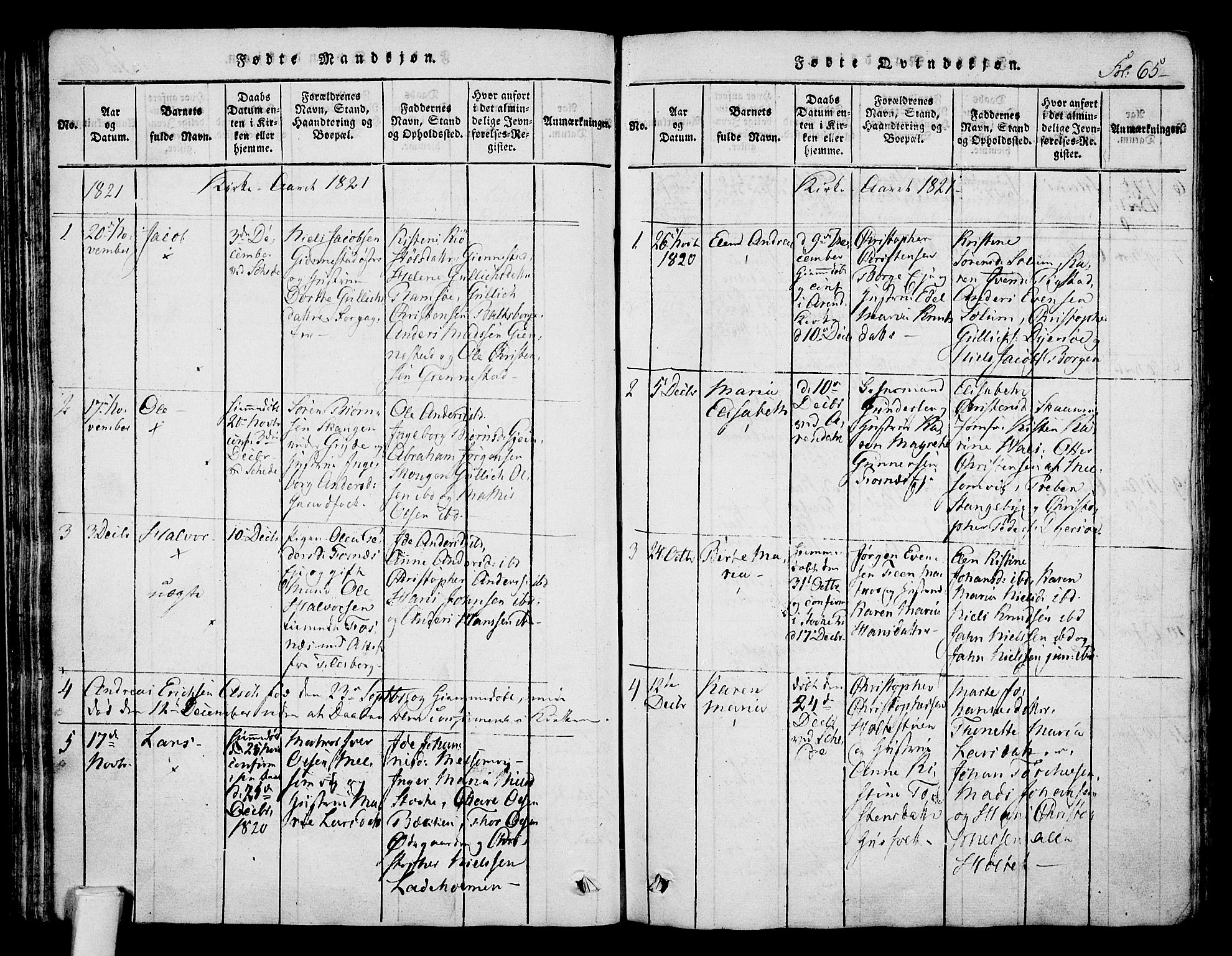 Stokke kirkebøker, AV/SAKO-A-320/F/Fa/L0005: Parish register (official) no. I 5, 1815-1826, p. 65